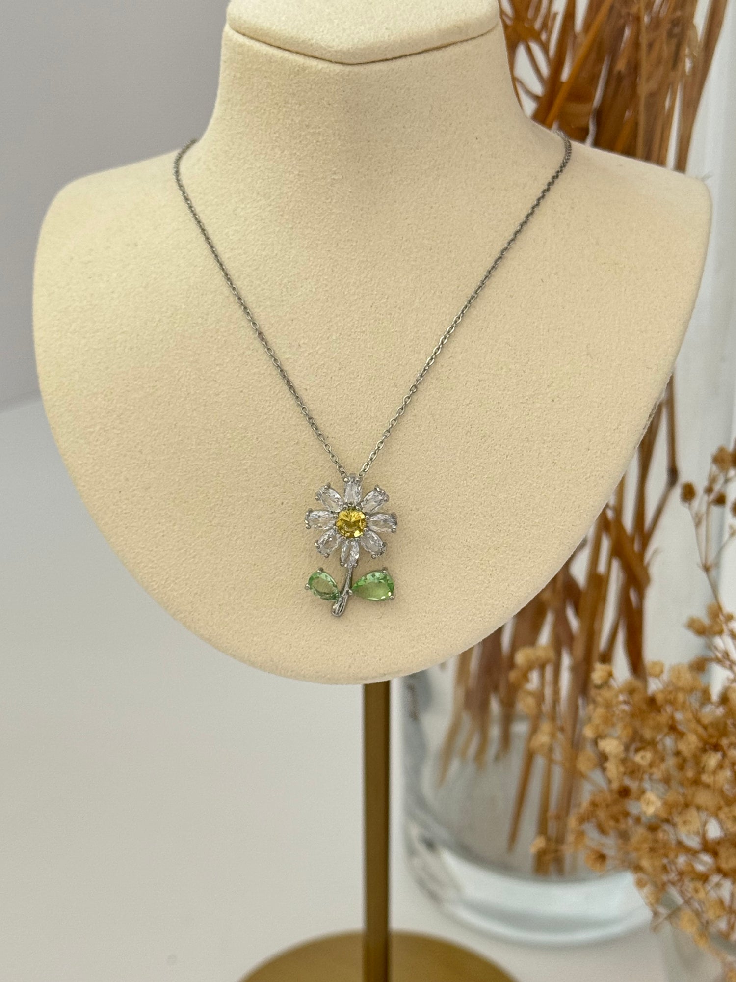 PAPATYA UÇLU SİLVER ÇELİK KOLYE