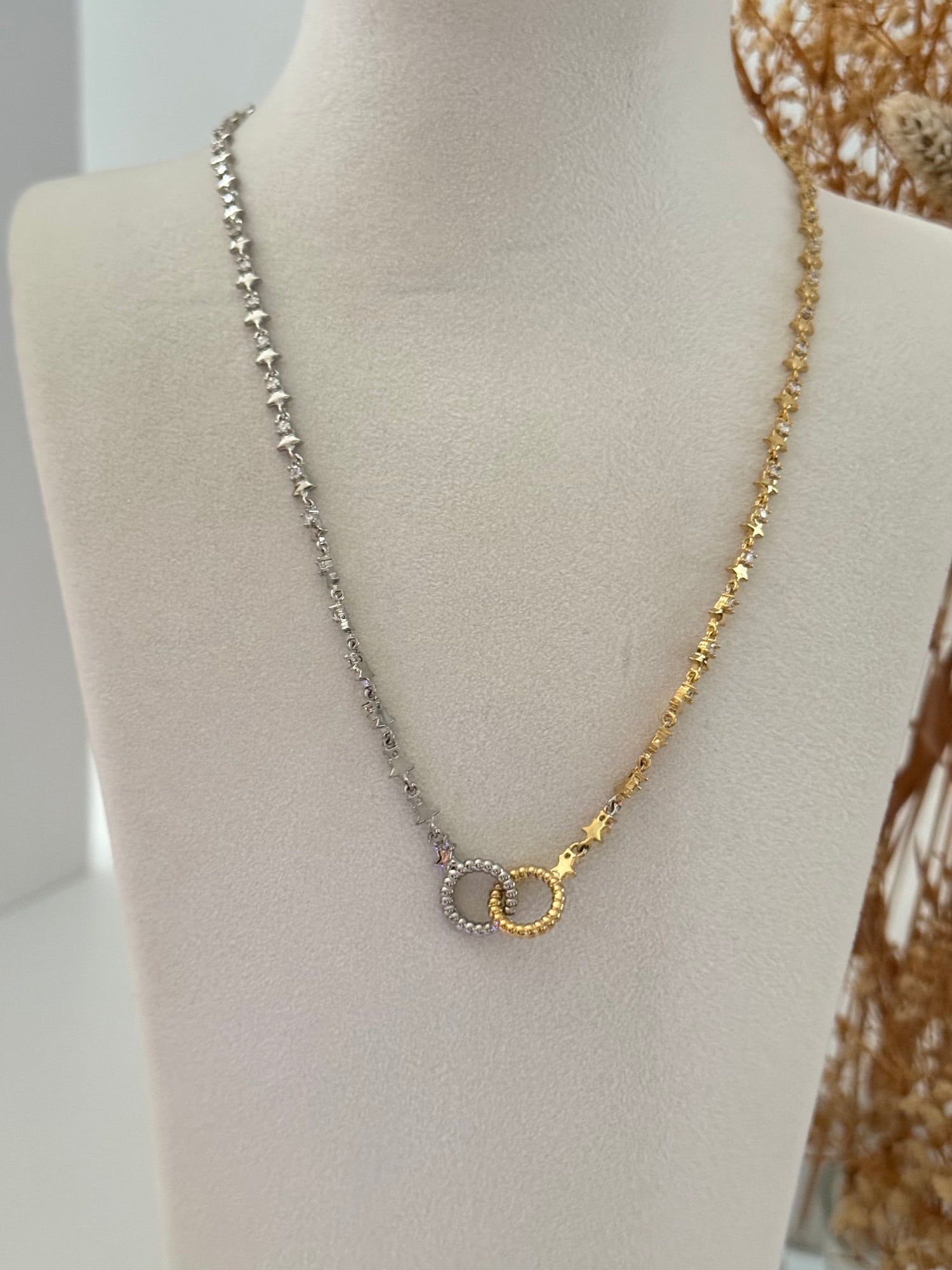 İTHAL YILDIZ DETAYLI ZİNCİR ÇİFT RENK KOLYE