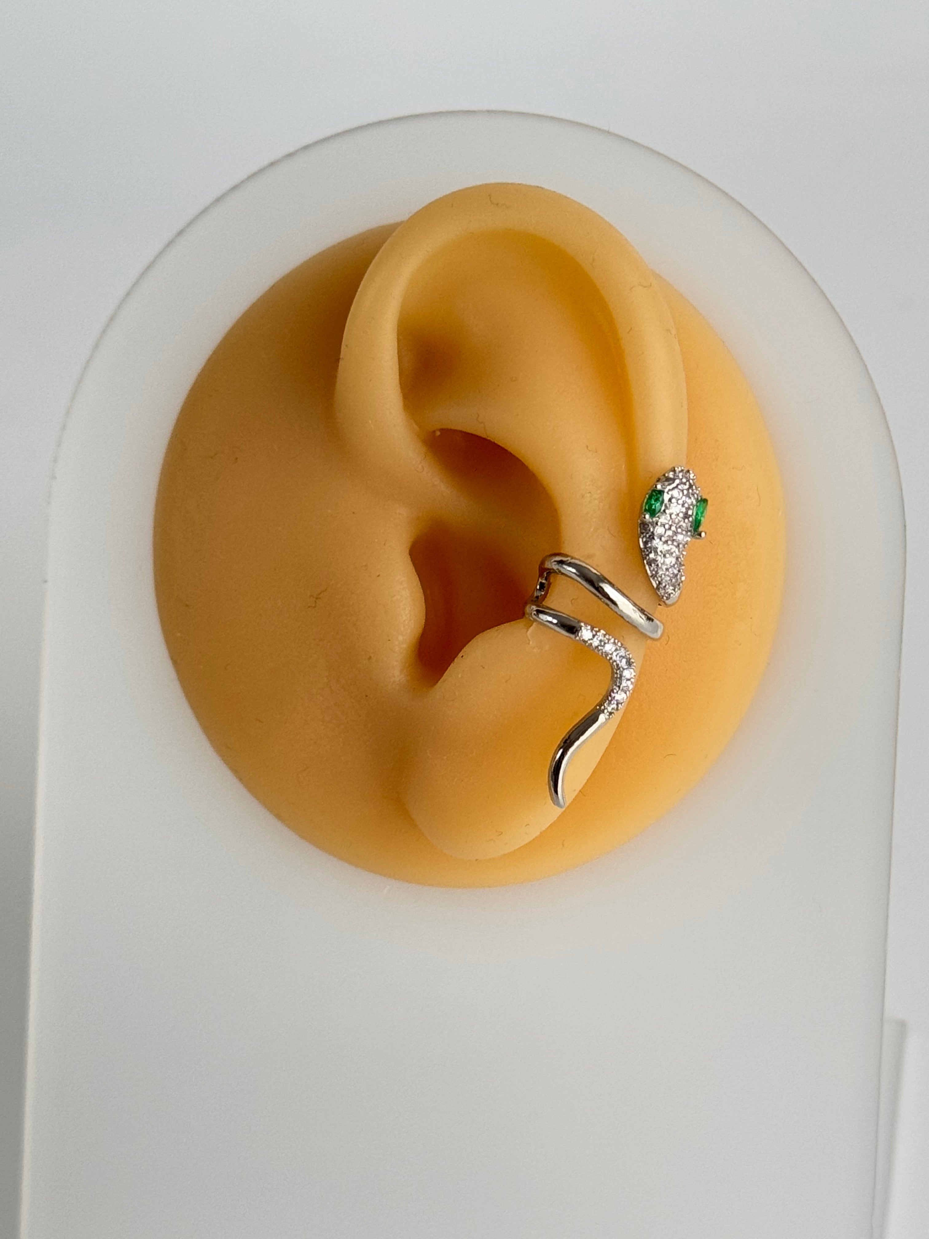 İTHAL YILANLI SİLVER KIKIRDAK KÜPE EARCUFF