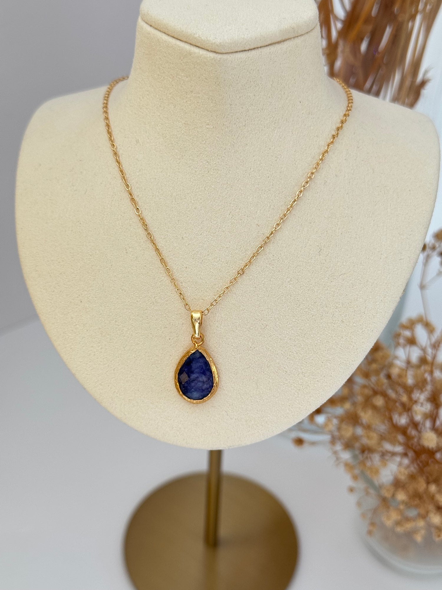 MAVİ DOĞAL TAŞLI ALTIN KAPLAMA KOLYE