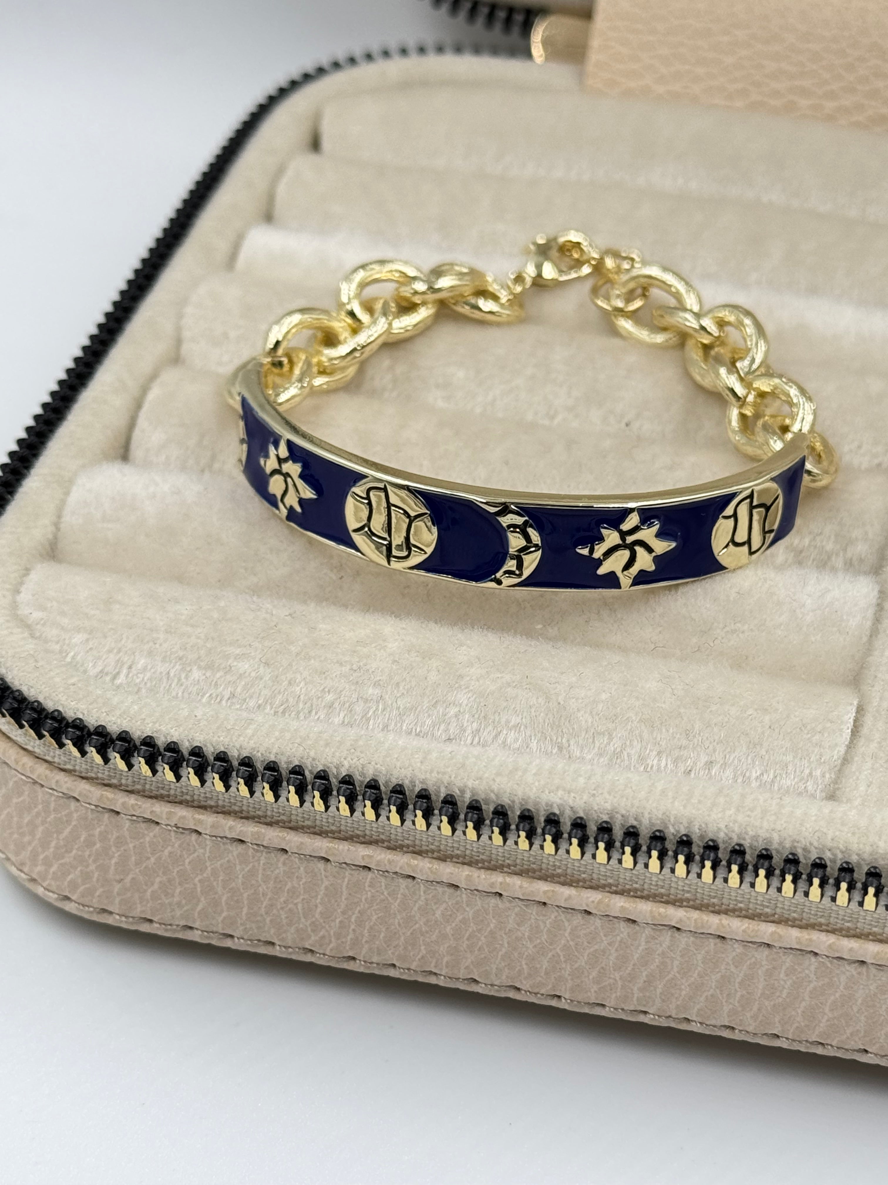 İTHAL MAVİ MİNELİ GOLD KELEPÇE BİLEKLİK