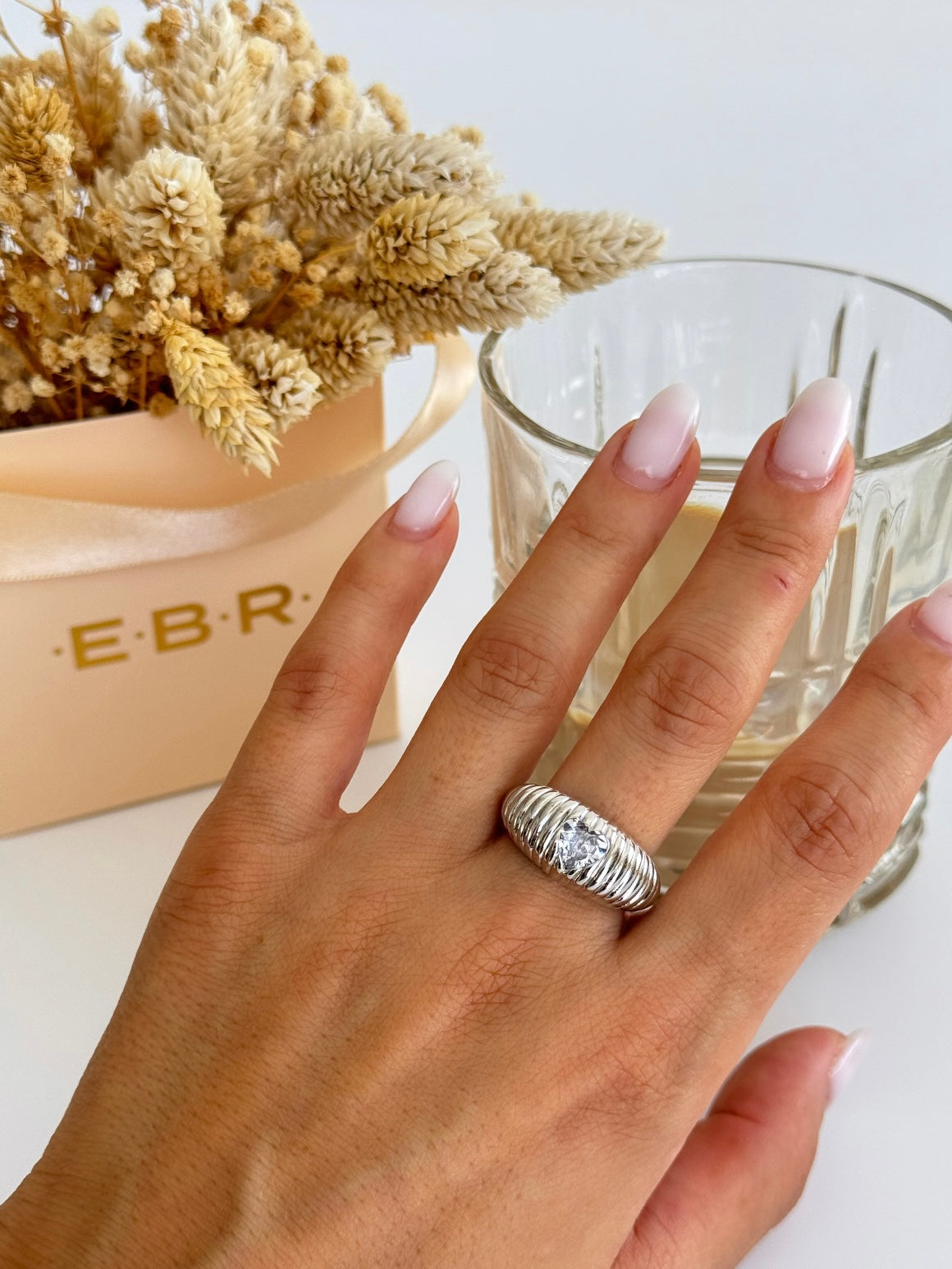 İTHAL KALP TAŞ DETAYLI AYARLANABİLİR SİLVER YÜZÜK