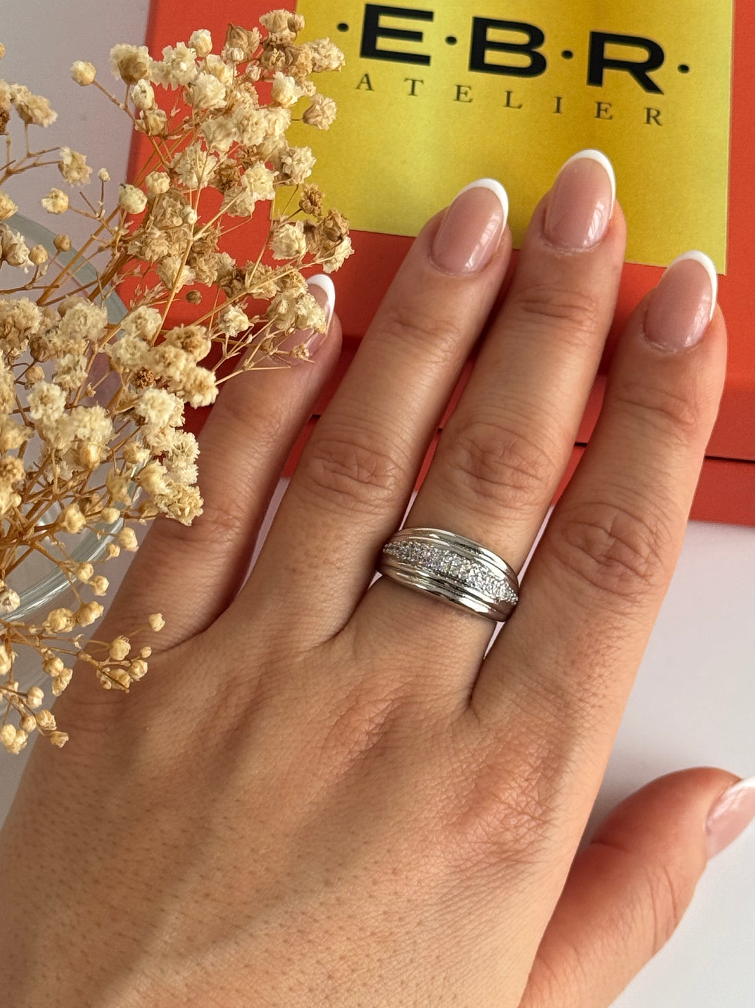 İTHAL TAŞ DETAYLI SİLVER AYARLANABİLİR YÜZÜK