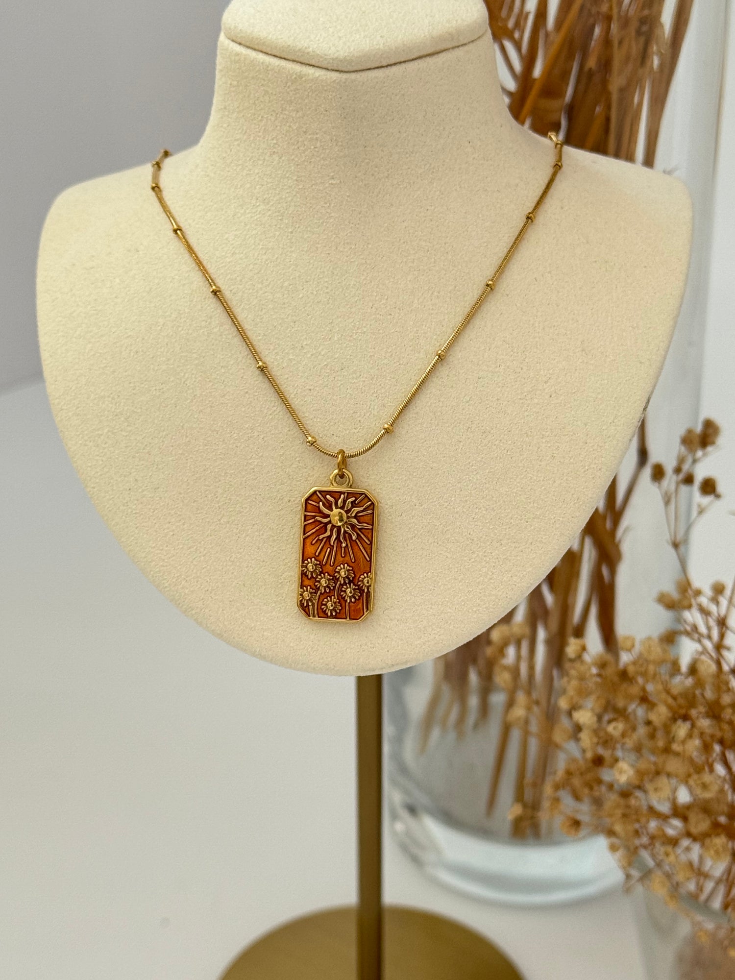 TURUNCU RENKLİ GOLD TAROT ÇELİK KOLYE