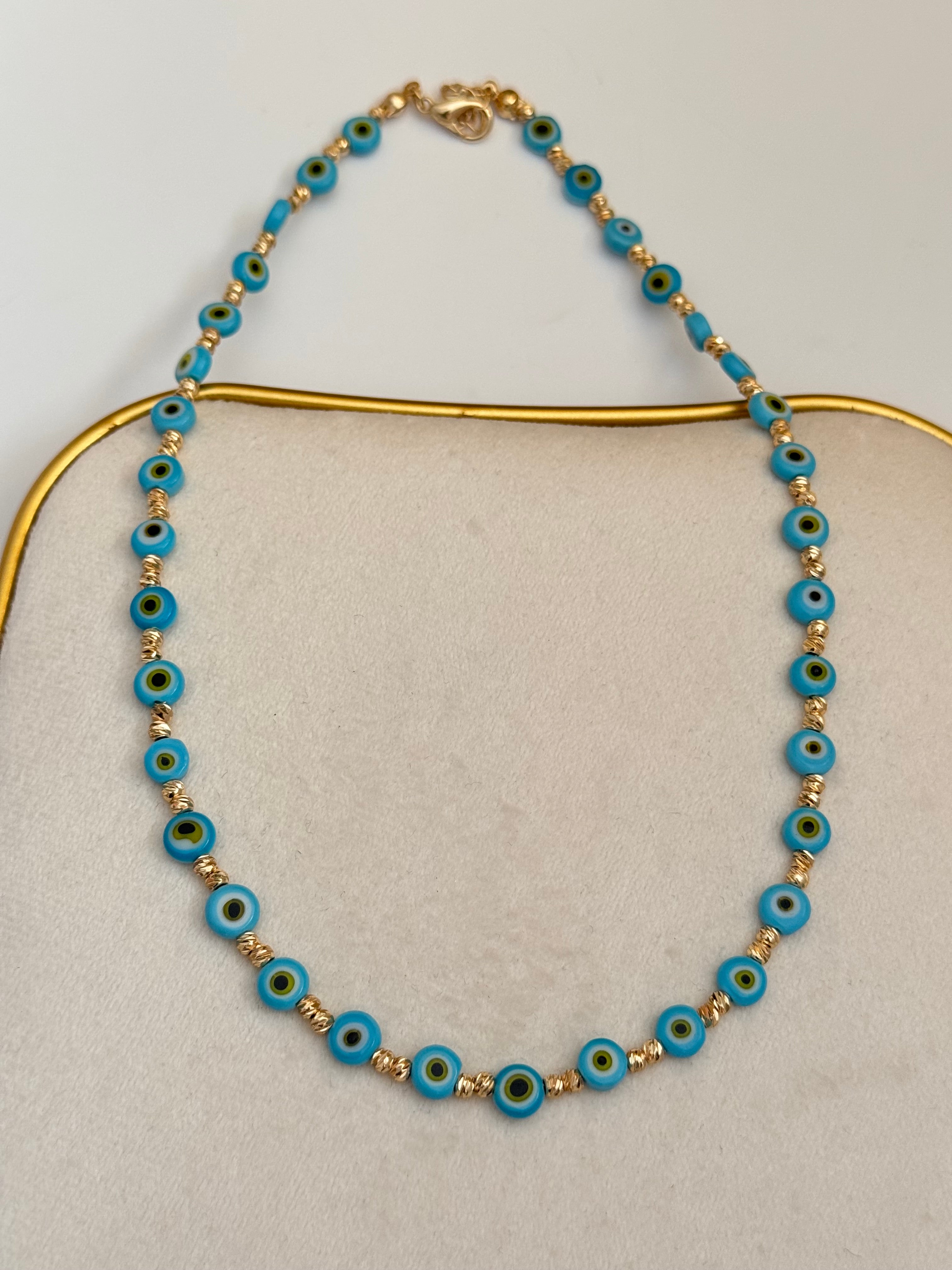 AURİ MAVİ NAZAR BONCUKLU ALTIN KAPLAMA DETAYLI KOLYE