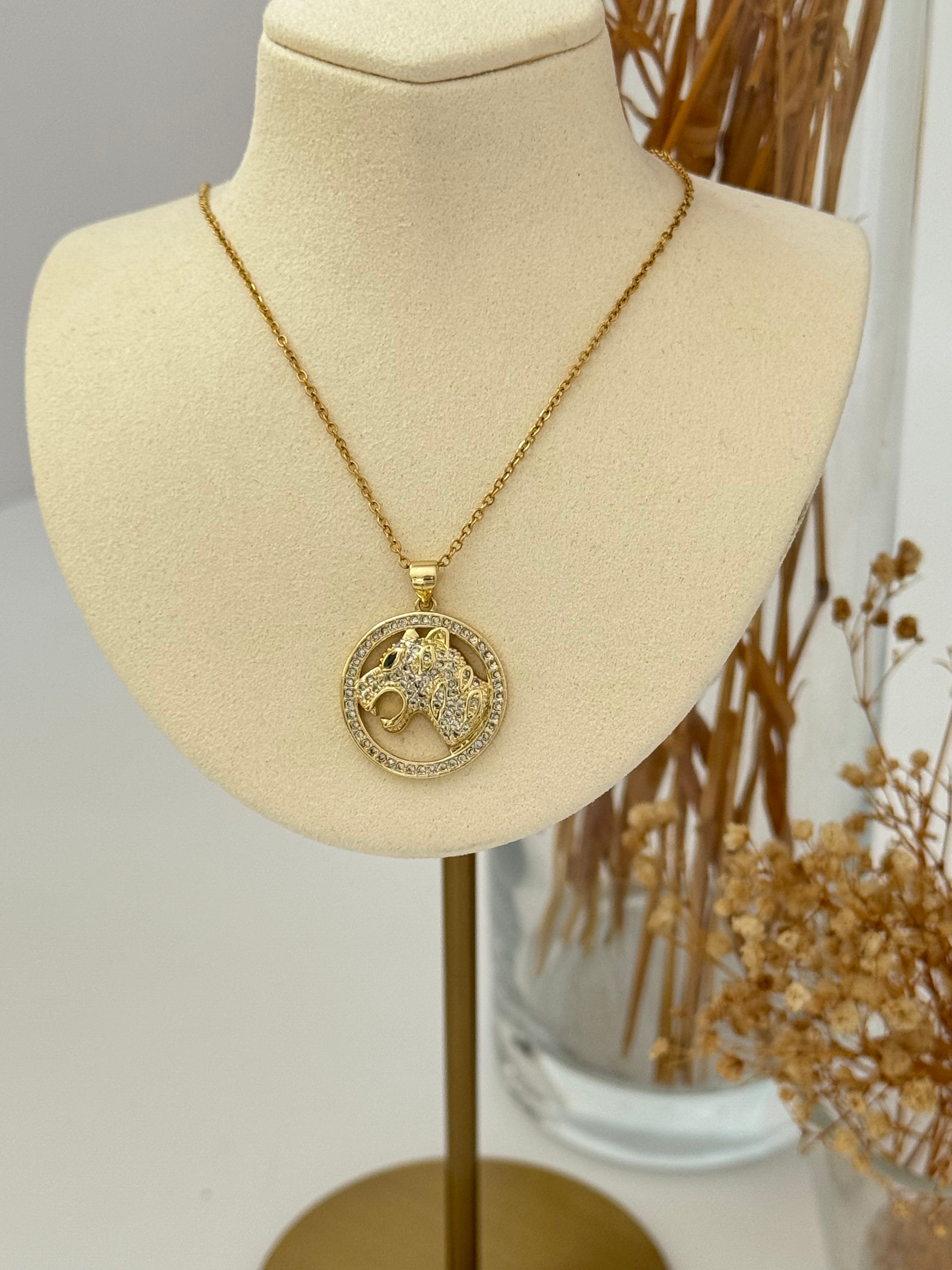 KAPLAN DETAYLI OVAL ÇELİK GOLD KOLYE