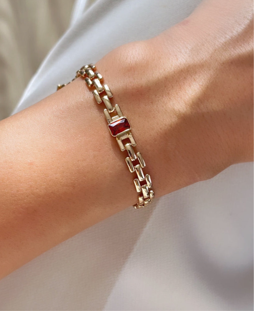 KIRMIZI TAŞLI GOLD ÇELİK BİLEKLİK
