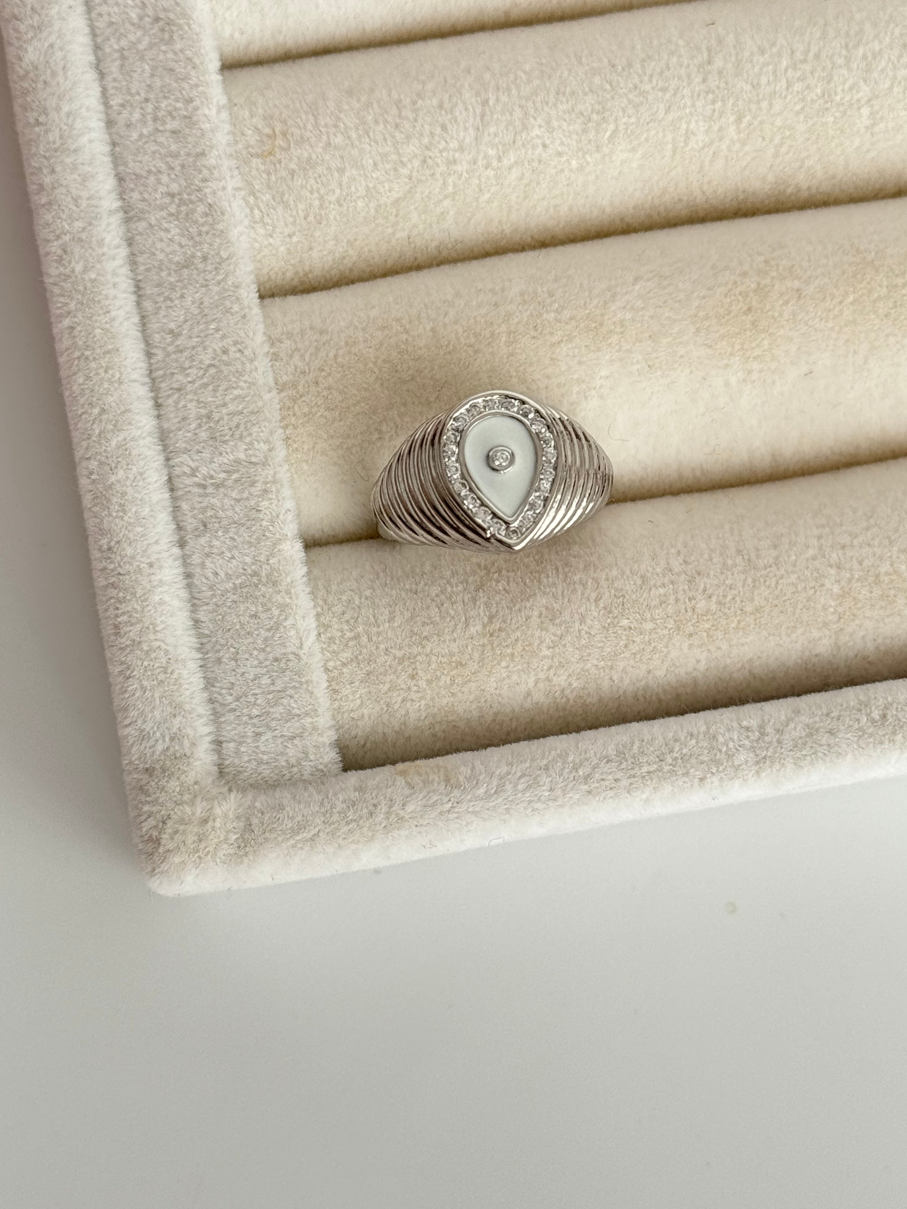 İTHAL BEYAZ MİNELİ AYARLANABİLİR SİLVER SERÇE PARMAK YÜZÜK