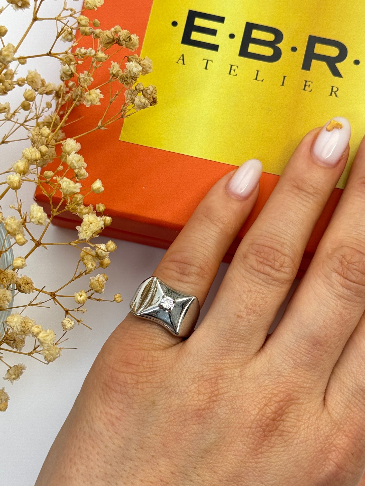 İTHAL TAŞLI KARE SİLVER SERÇE PARMAK AYARLANABİLİR YÜZÜK