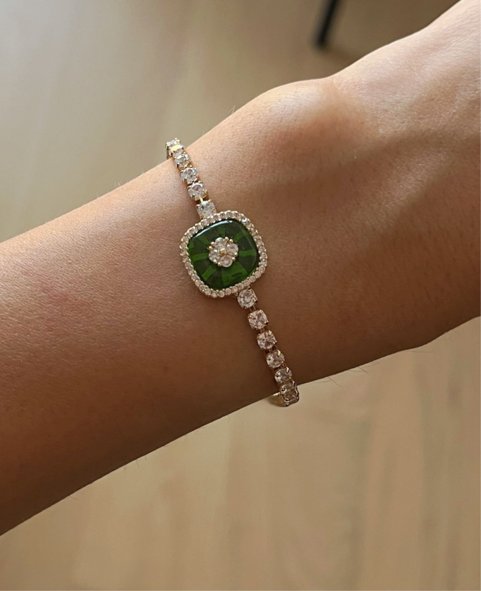 İTHAL ZİRKON TAŞLI YEŞİL TEKLİ CANGÖZ GOLD BİLEKLİK