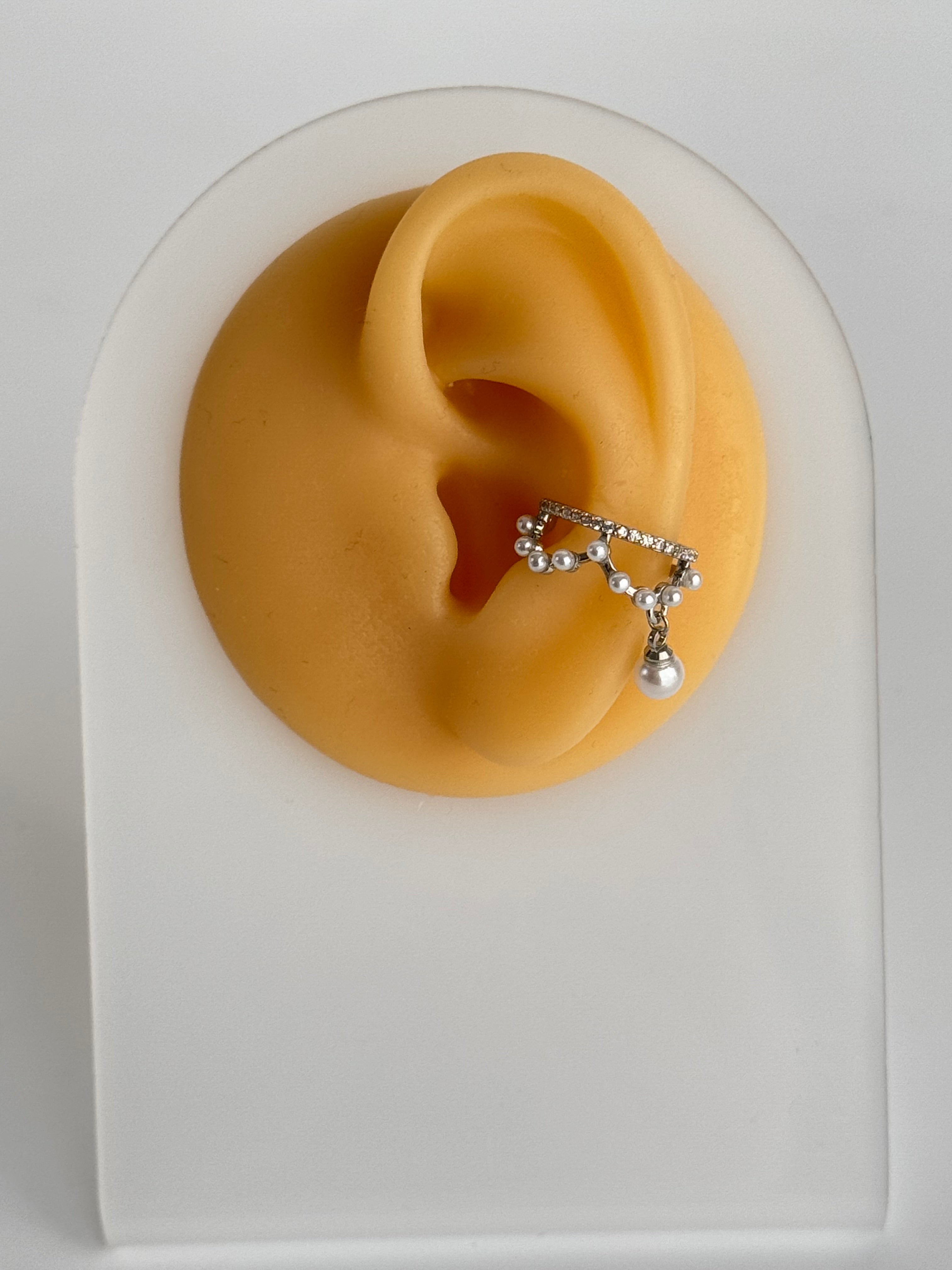 İTHAL İNCİ DETAYLI SİLVER KIKIRDAK KÜPE EARCUFF