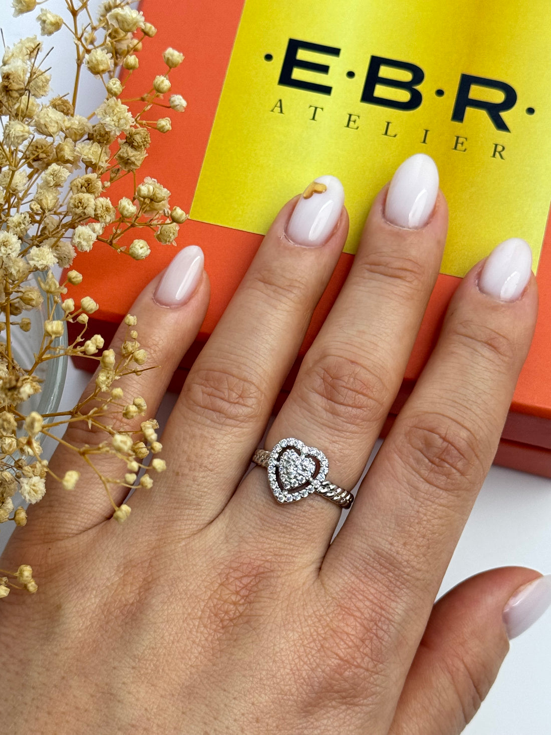 İTHAL KALP DETAYLI SİLVER AYARLANABİLİR YÜZÜK