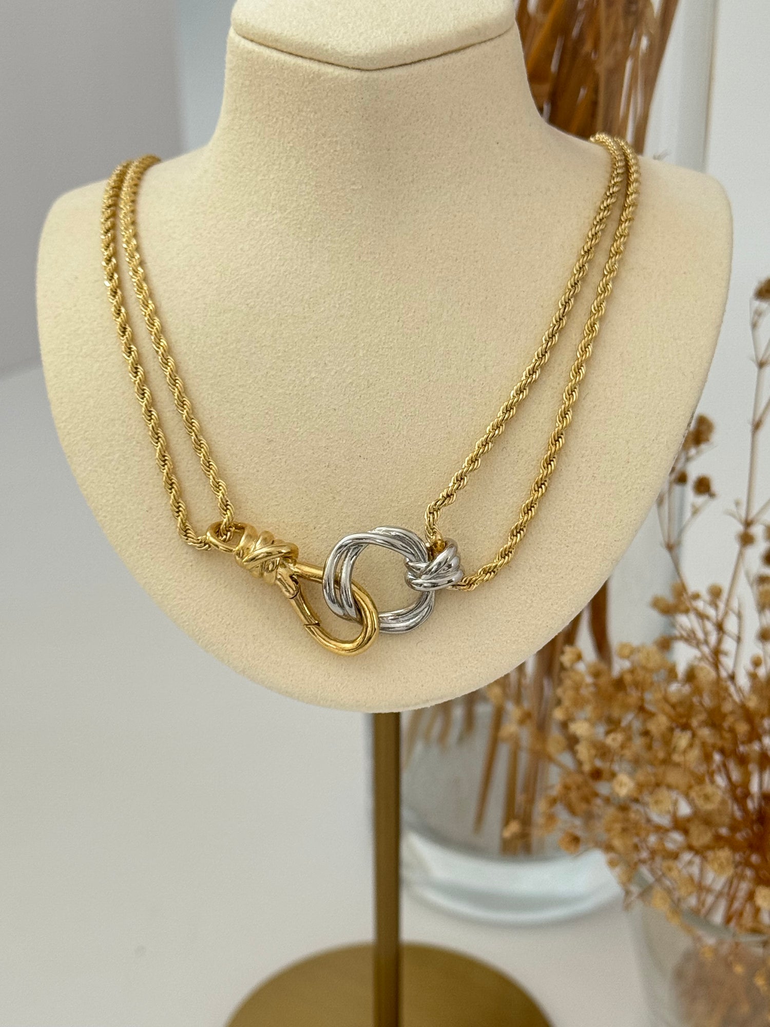 İTHAL BURGU ZİNCİRLİ KİLİTLİ ÇİFT RENK KOLYE