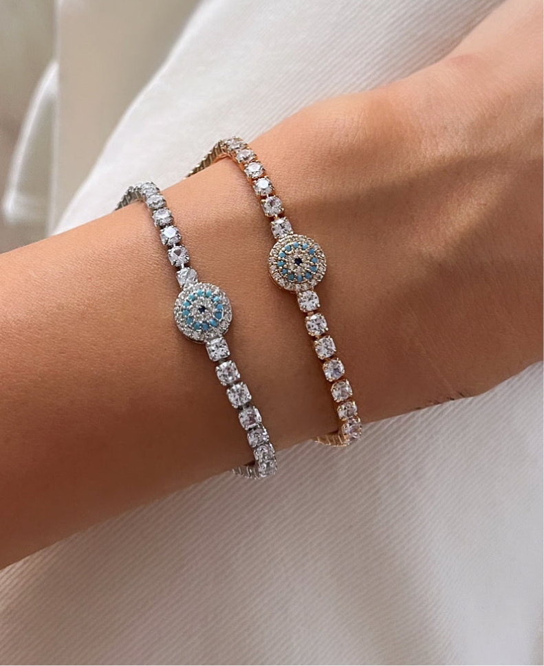 NAZAR BONCUK DETAYLI ZİRKON TAŞLI GOLD BİLEKLİK