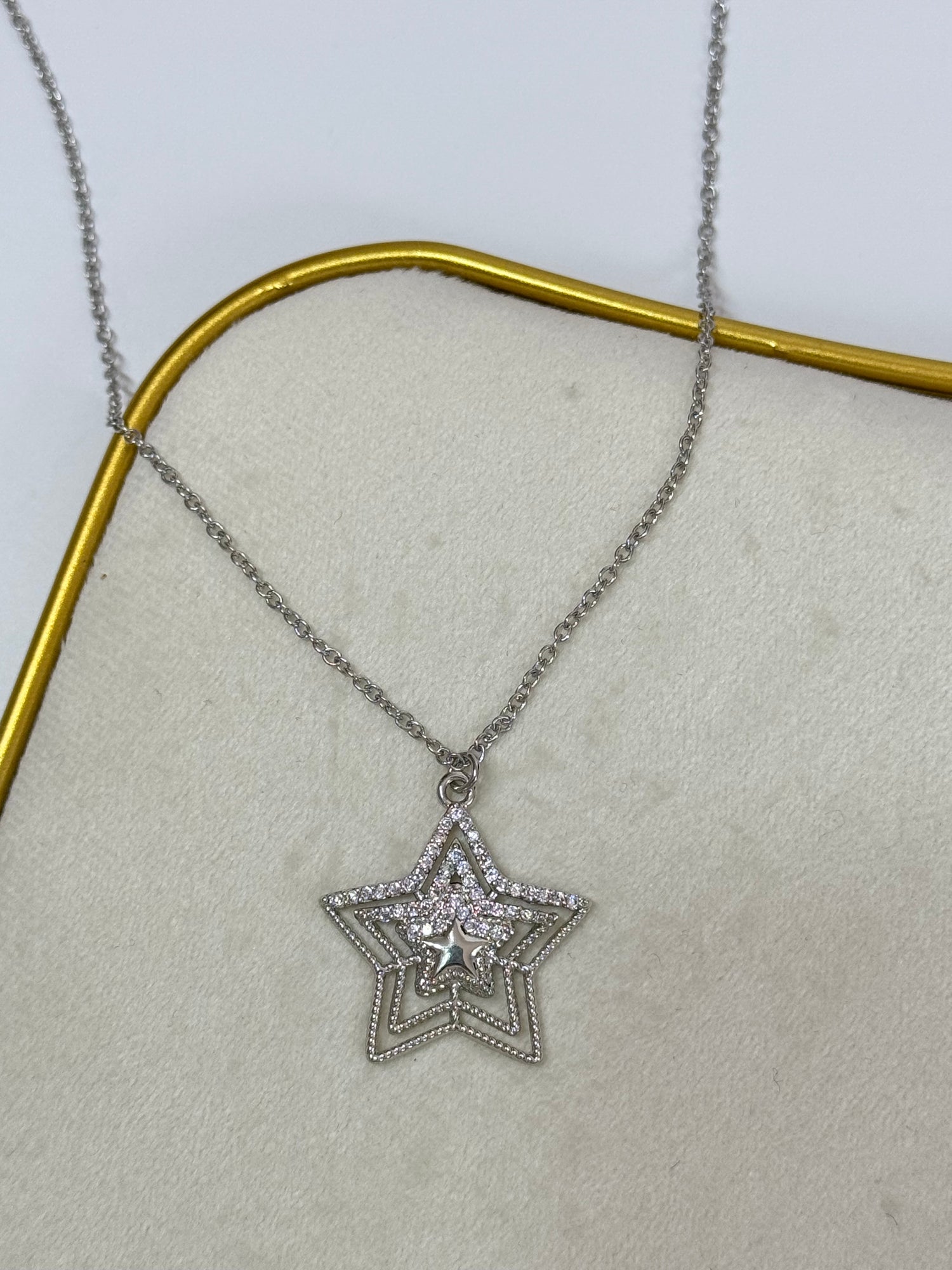 İTHAL YILDIZ DETAYLI UZUN SİLVER  KOLYE