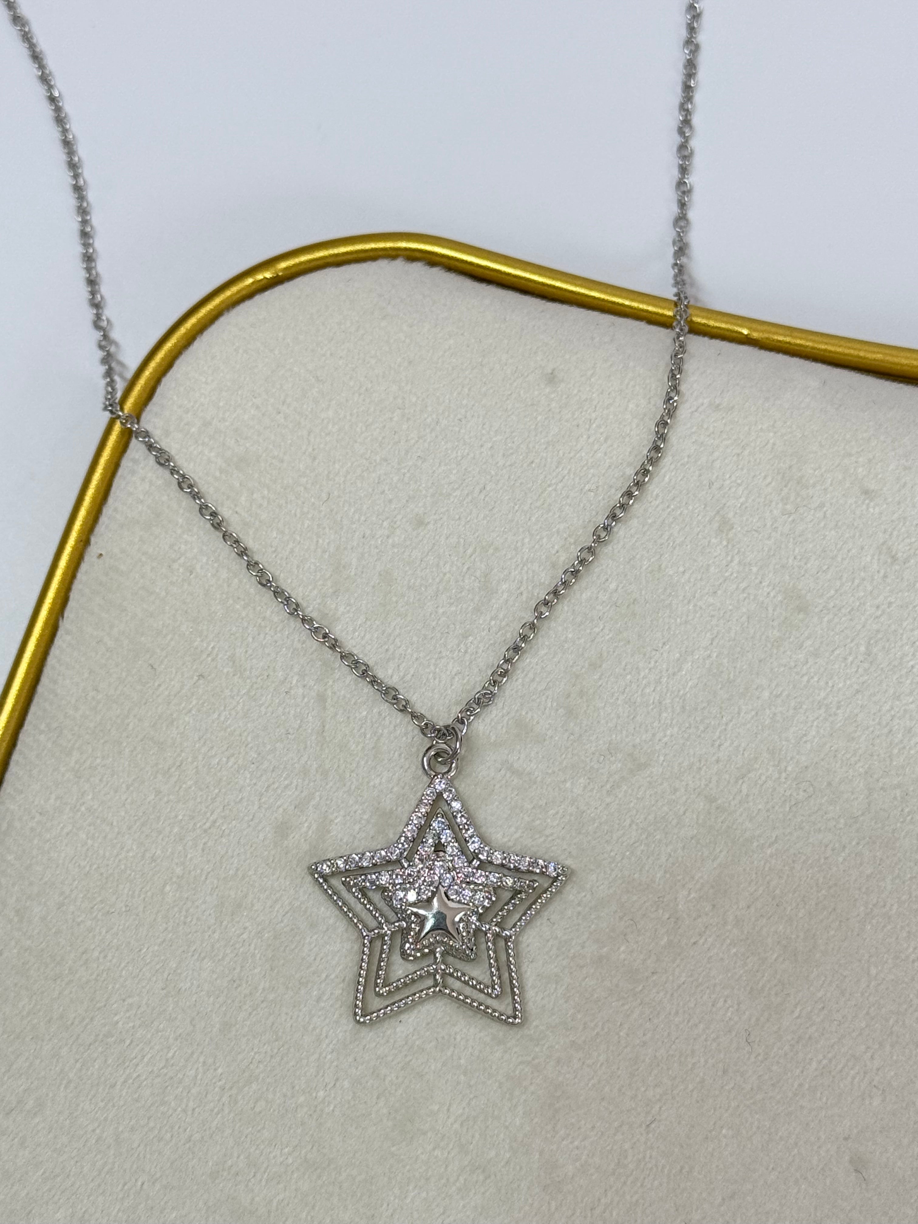 İTHAL YILDIZ DETAYLI UZUN SİLVER  KOLYE