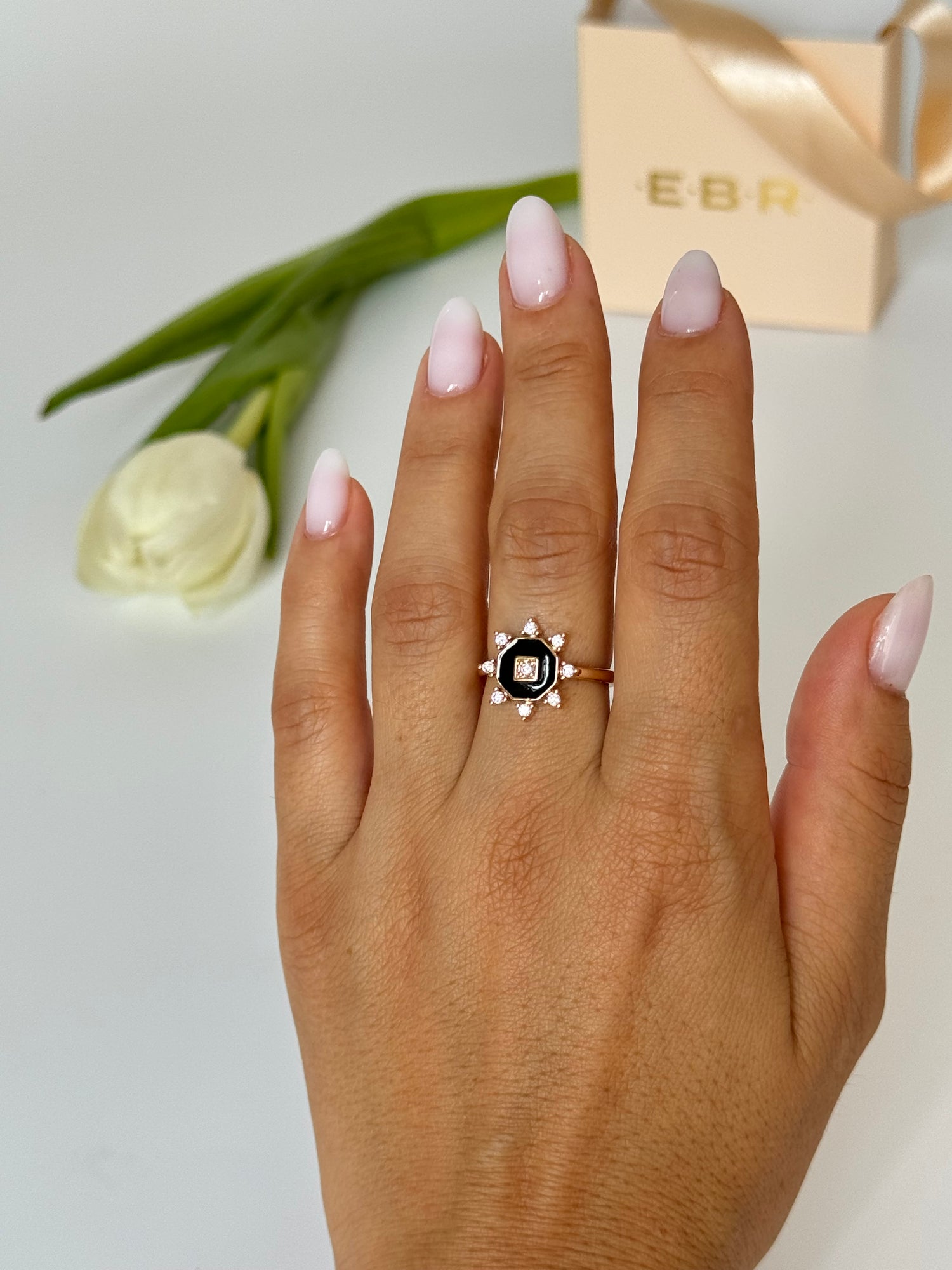 İTHAL SİYAH MİNELİ GOLD AYARLANABİLİR YÜZÜK