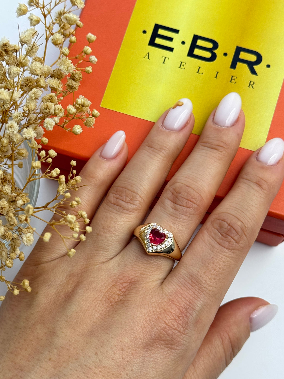 İTHAL FUŞYA TAŞ DETAYLI KALPLİ SİLVER AYARLANABİLİR YÜZÜK