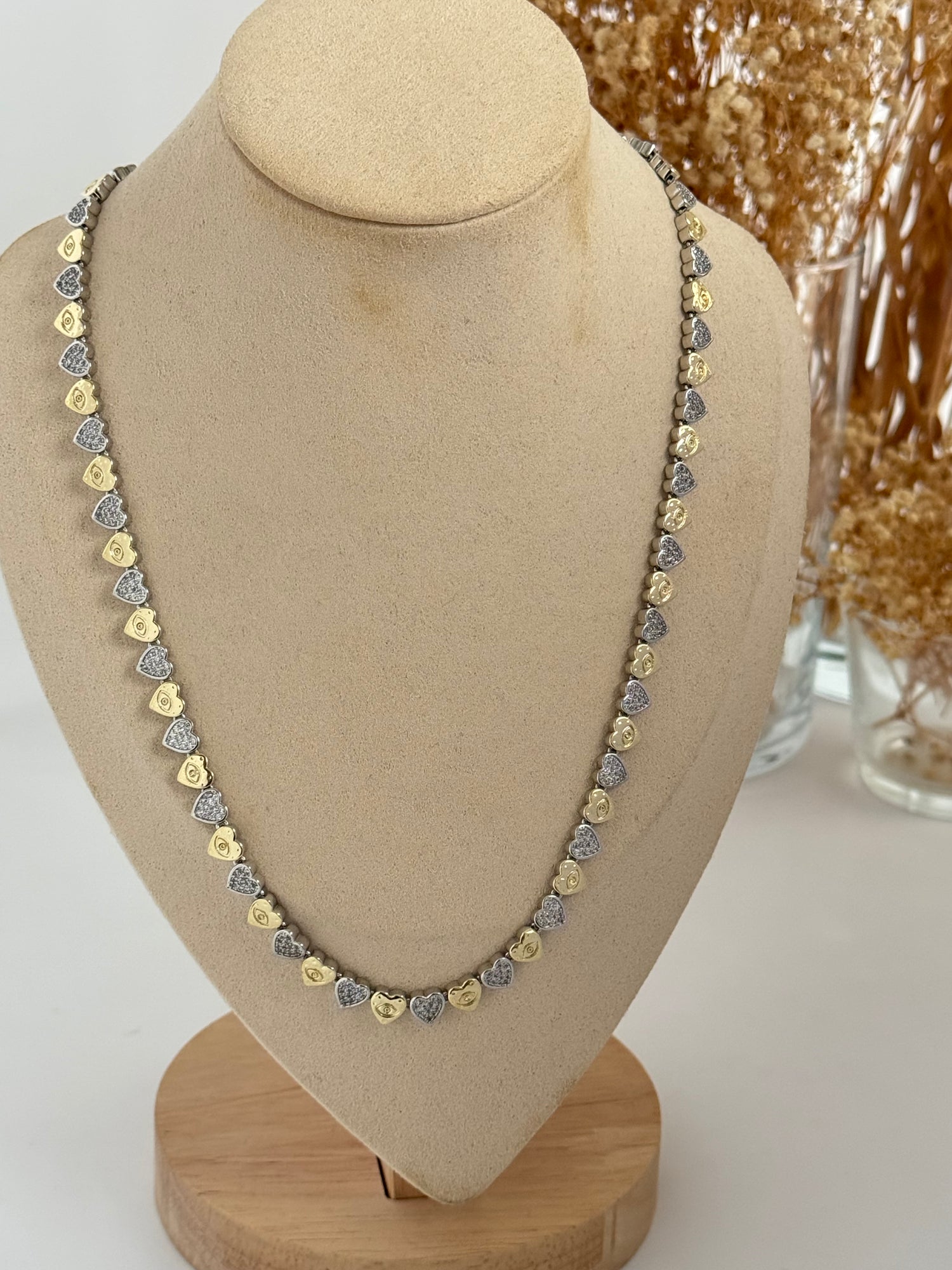 İTHAL KALP DETAYLI ÇİFT RENK KOLYE