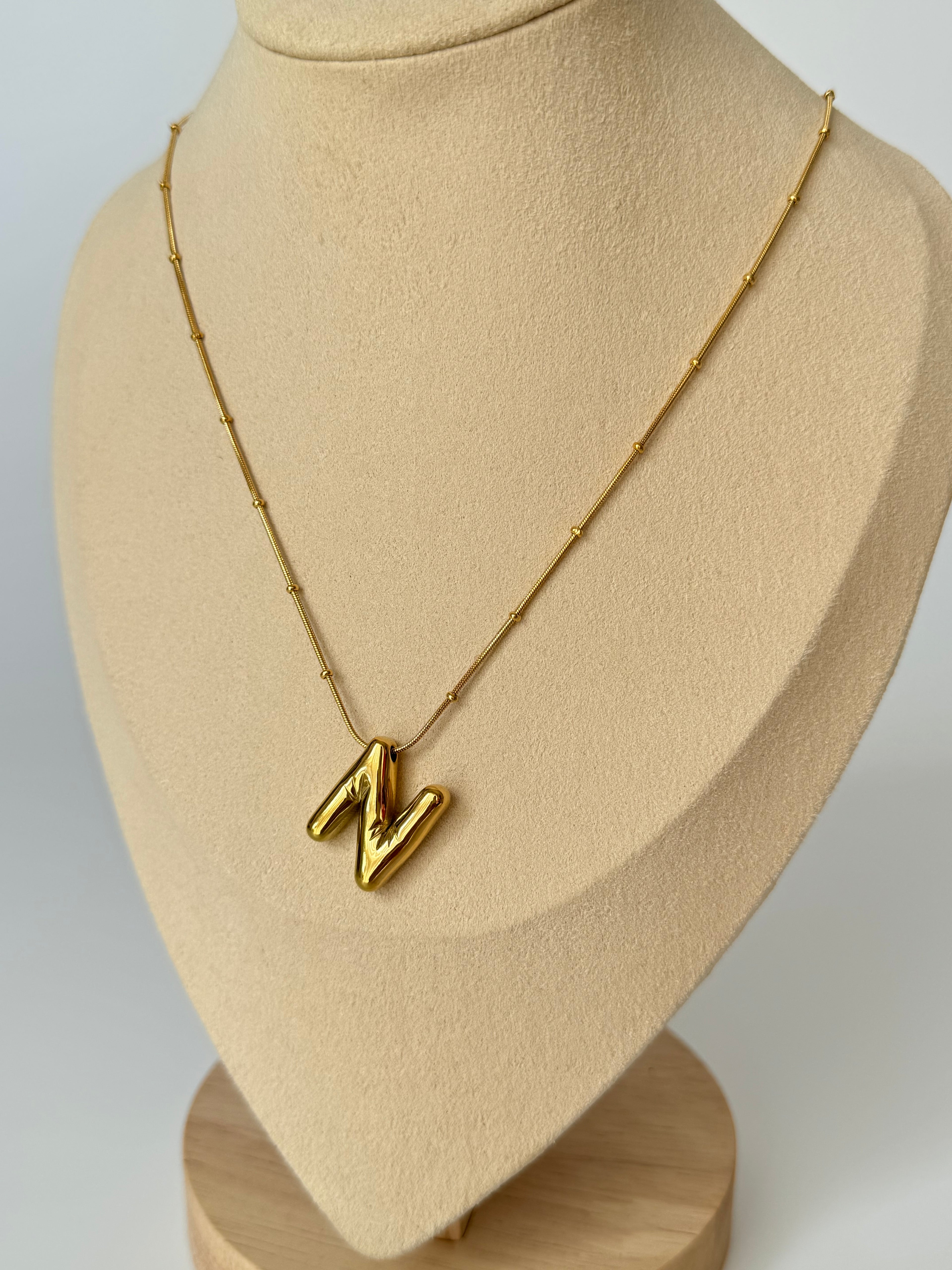 İthal Balon N Harf Gold Kolye