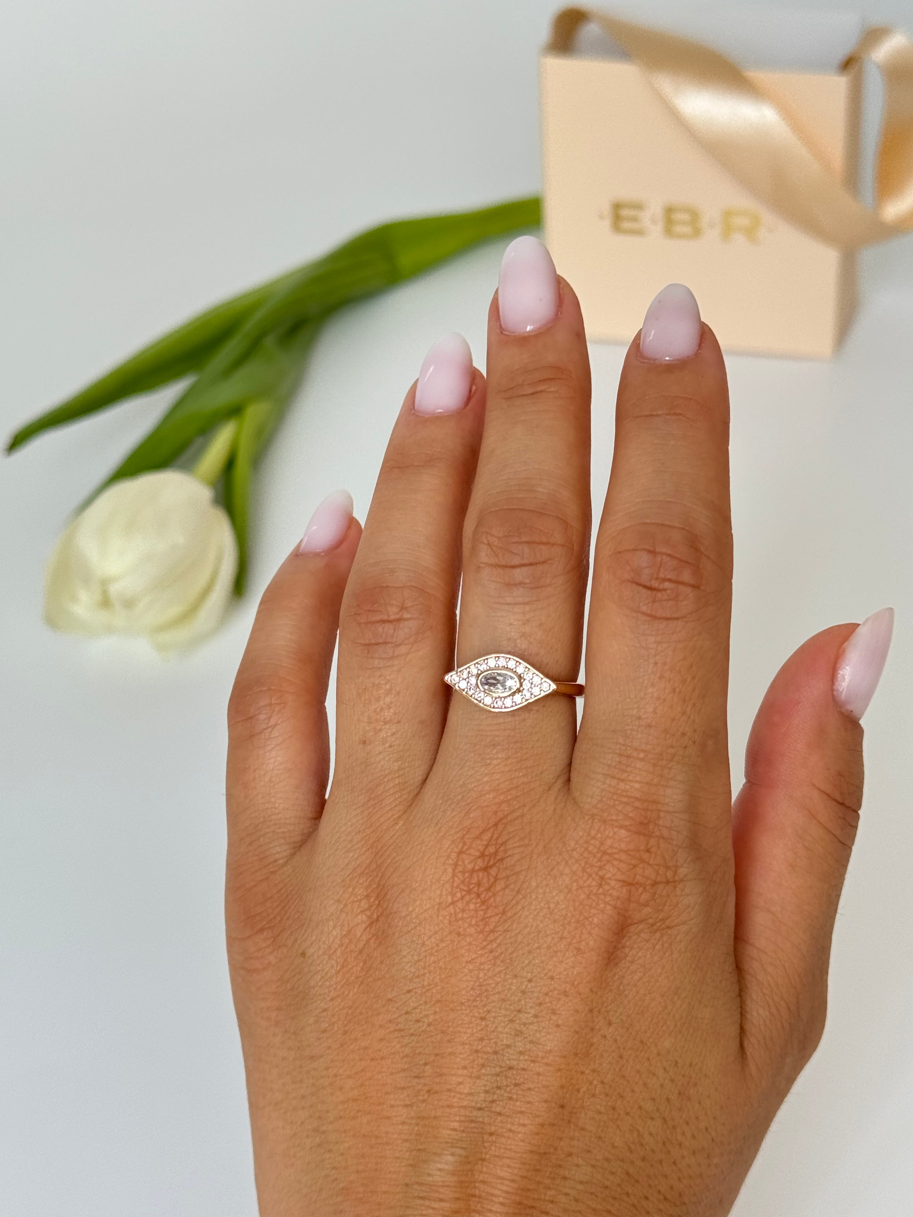 İTHAL GÖZ DETAYLI TAŞLI GOLD AYARLANABİLİR YÜZÜK