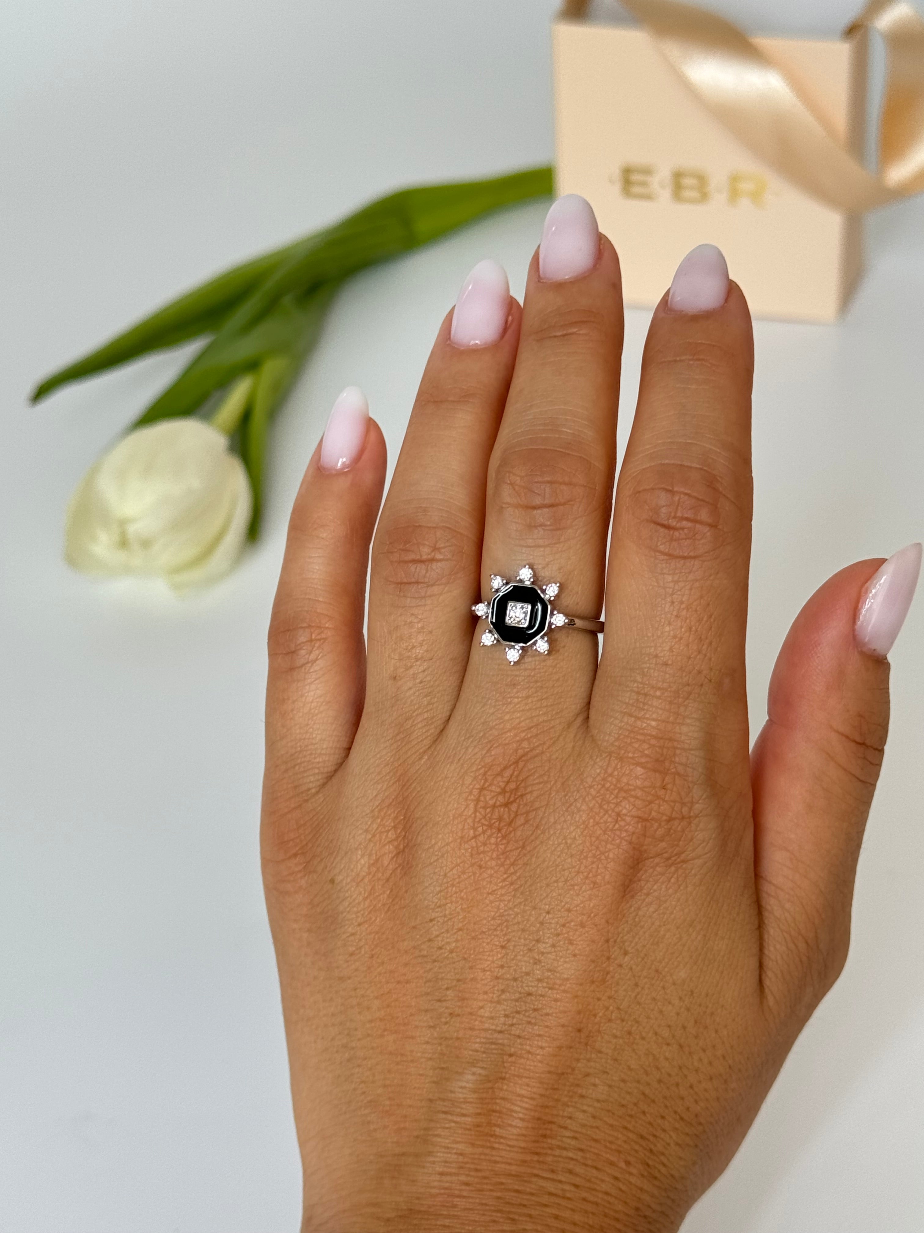 İTHAL SİYAH MİNELİ SİLVER AYARLANABİLİR YÜZÜK