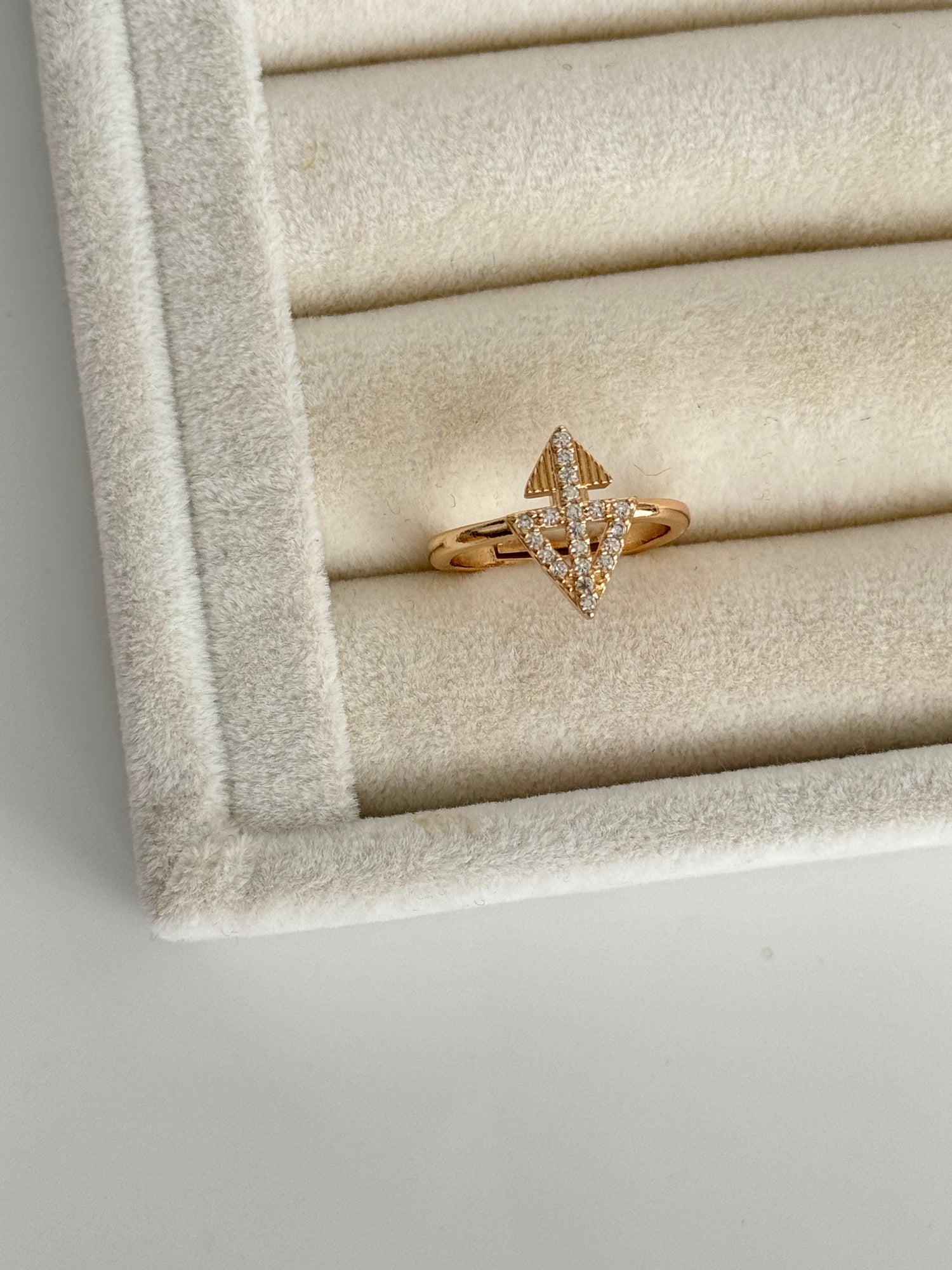 İTHAL ÜÇGEN DETAYLI AYARLANABİLİR GOLD YÜZÜK