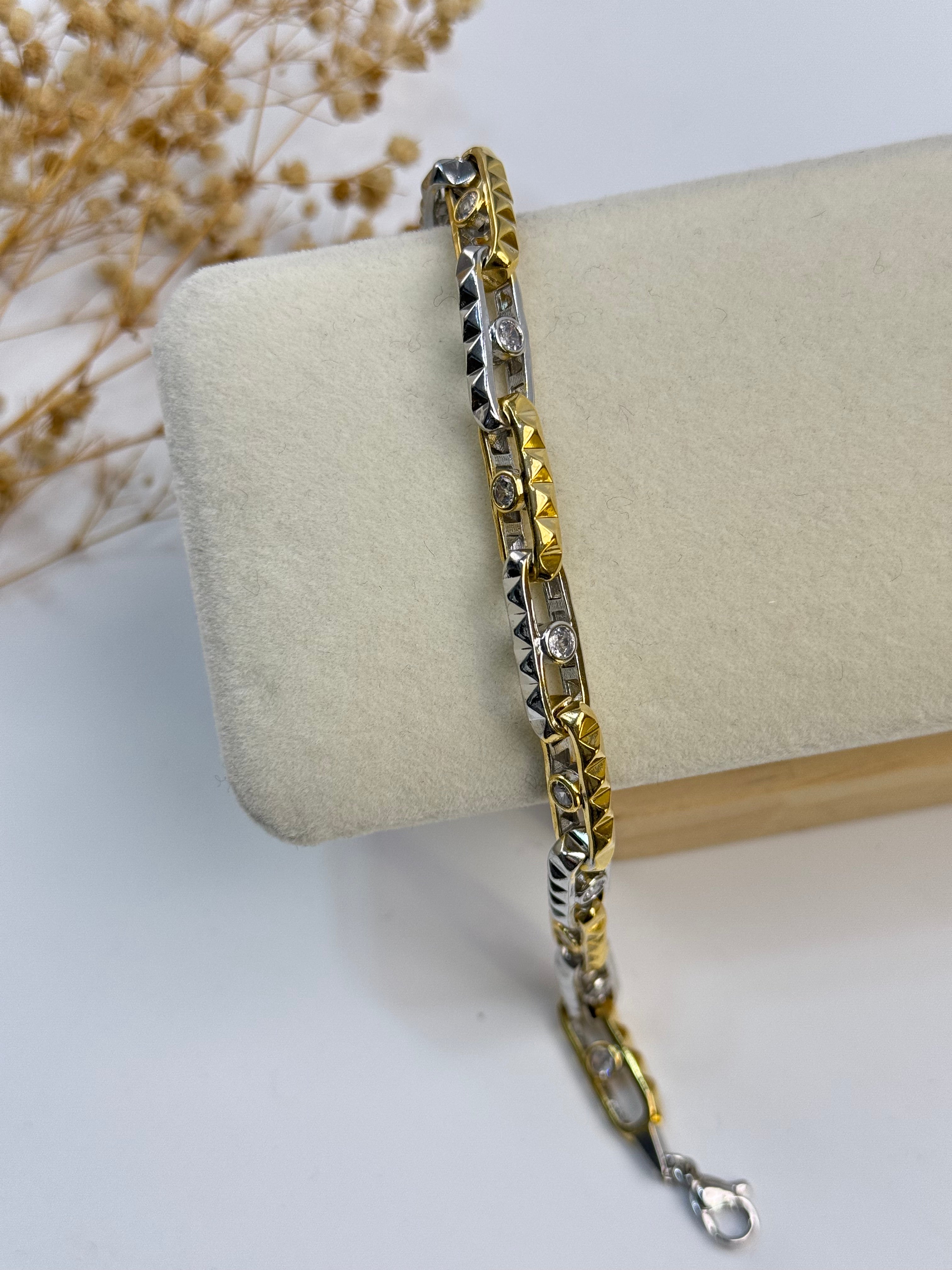 İTHAL TAŞ DETAYLI ÇİFT RENK ZİNCİR BİLEKLİK