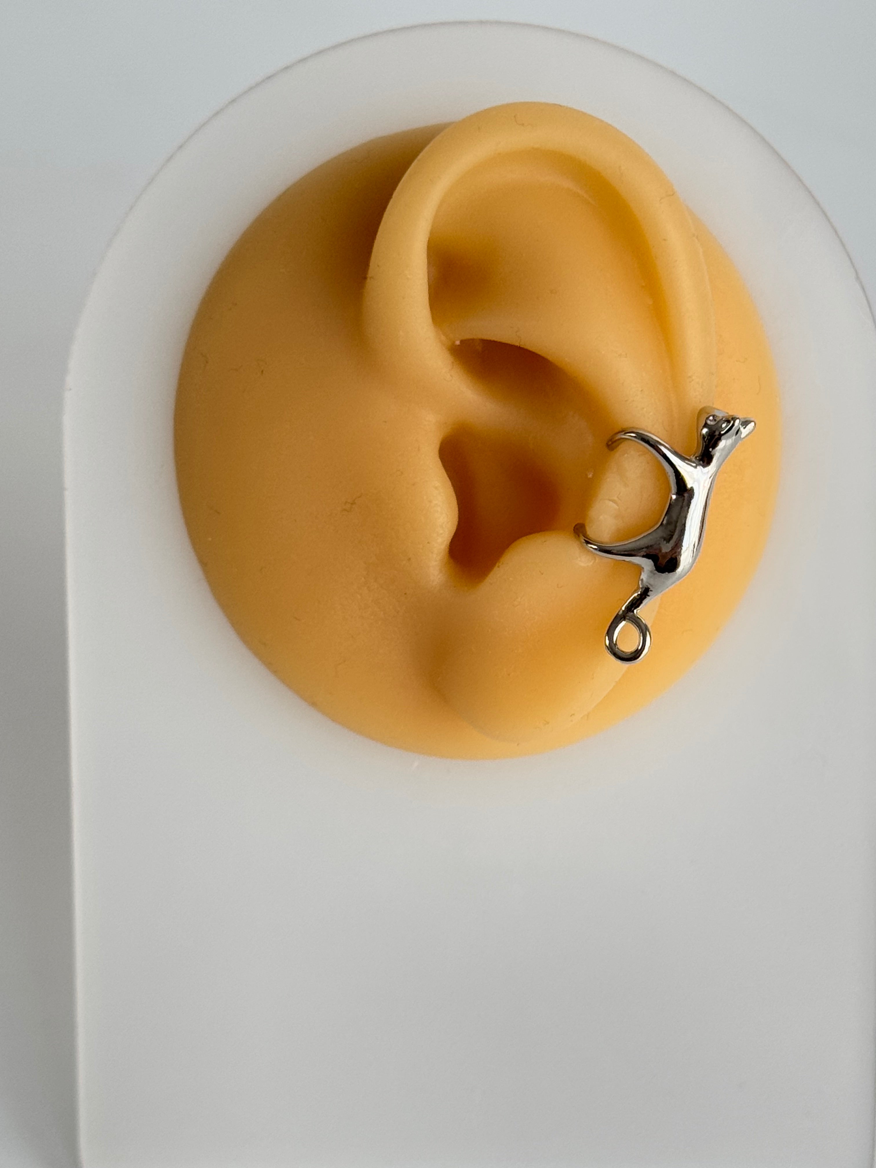 İTHAL KEDİLİ SİLVER KIKIRDAK KÜPE EARCUFF