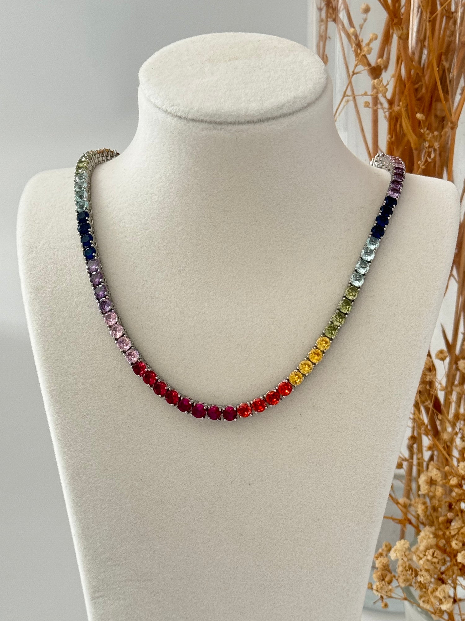 RENKLİ ZİRKON TAŞLI SU YOLU CHOKER KOLYE