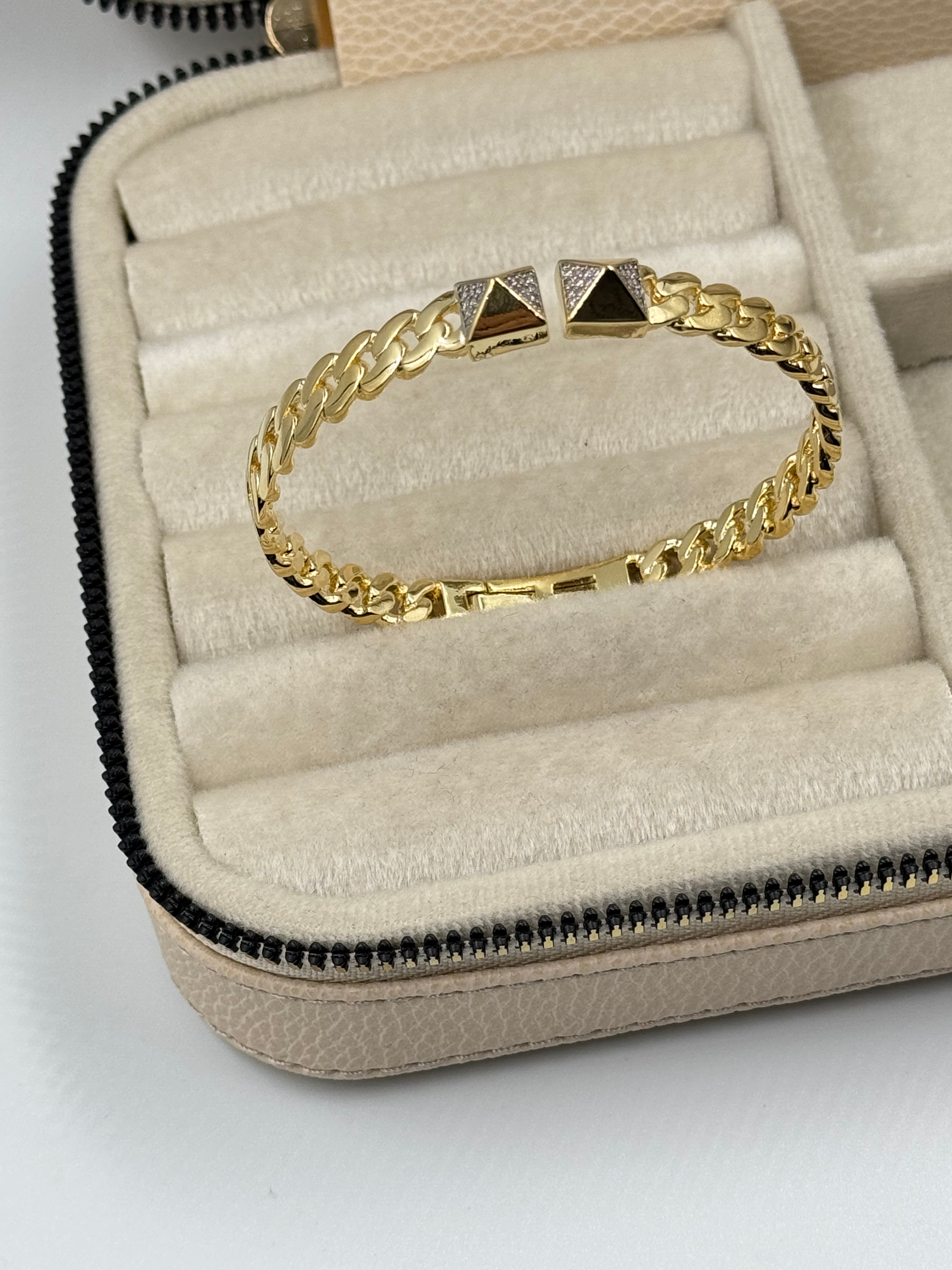 İTHAL ÜÇGEN DETAYLI ZİNCİR GOLD KELEPÇE BİLEZİK