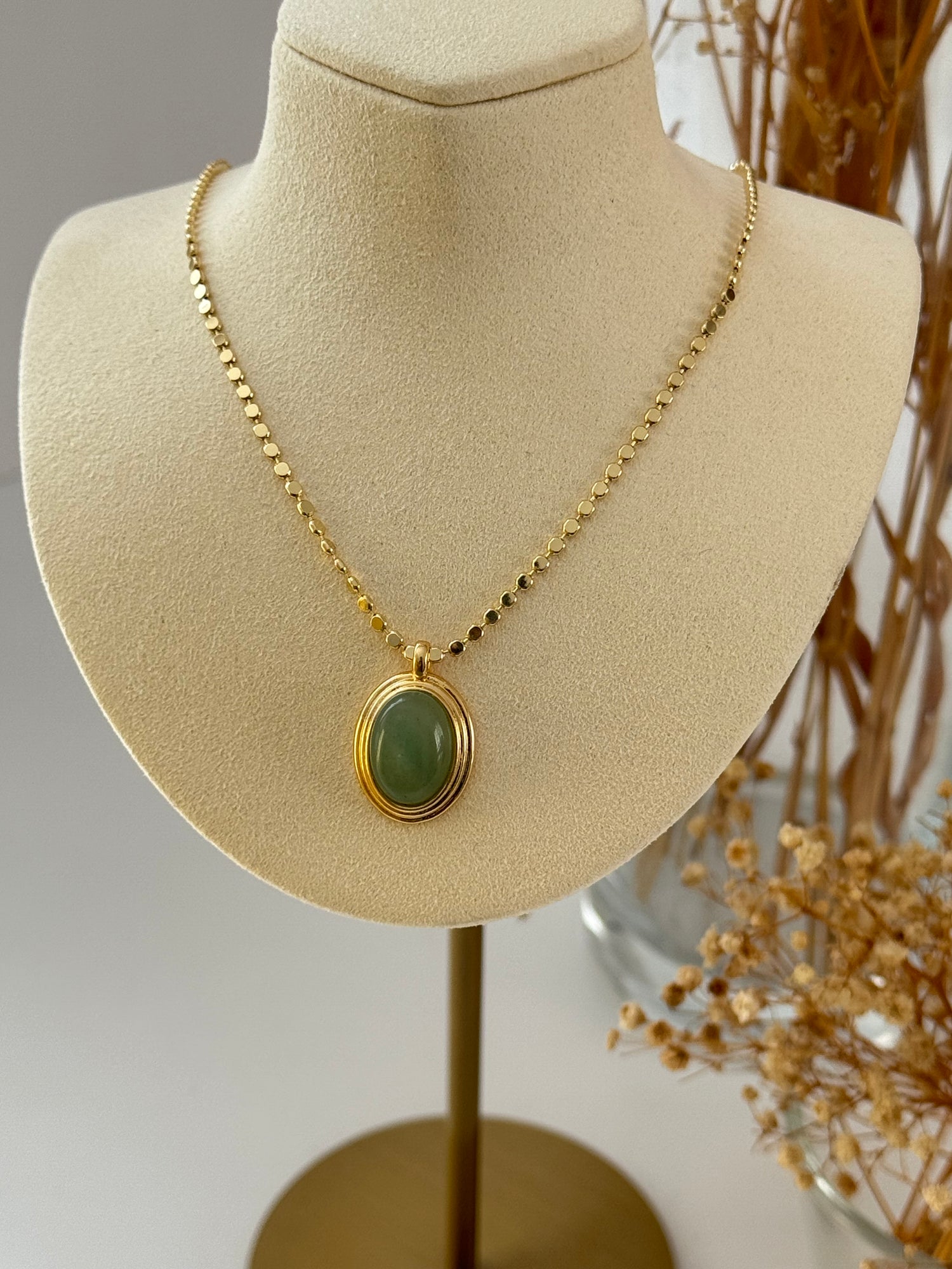 MARA YEŞİL TAŞLI EZME ZİNCİRLİ UZUN KOLYE 60cm