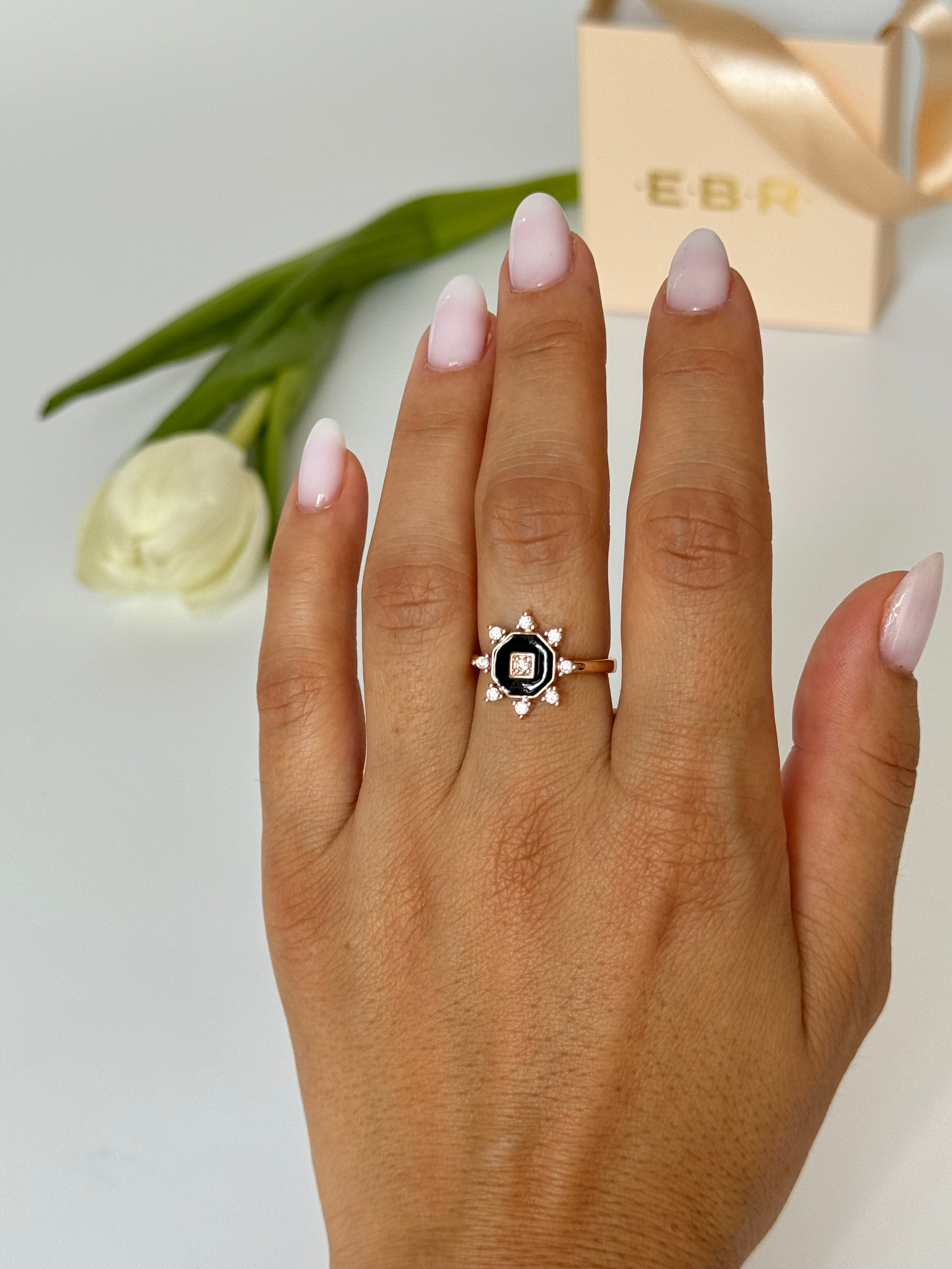 İTHAL SİYAH MİNELİ GOLD AYARLANABİLİR YÜZÜK