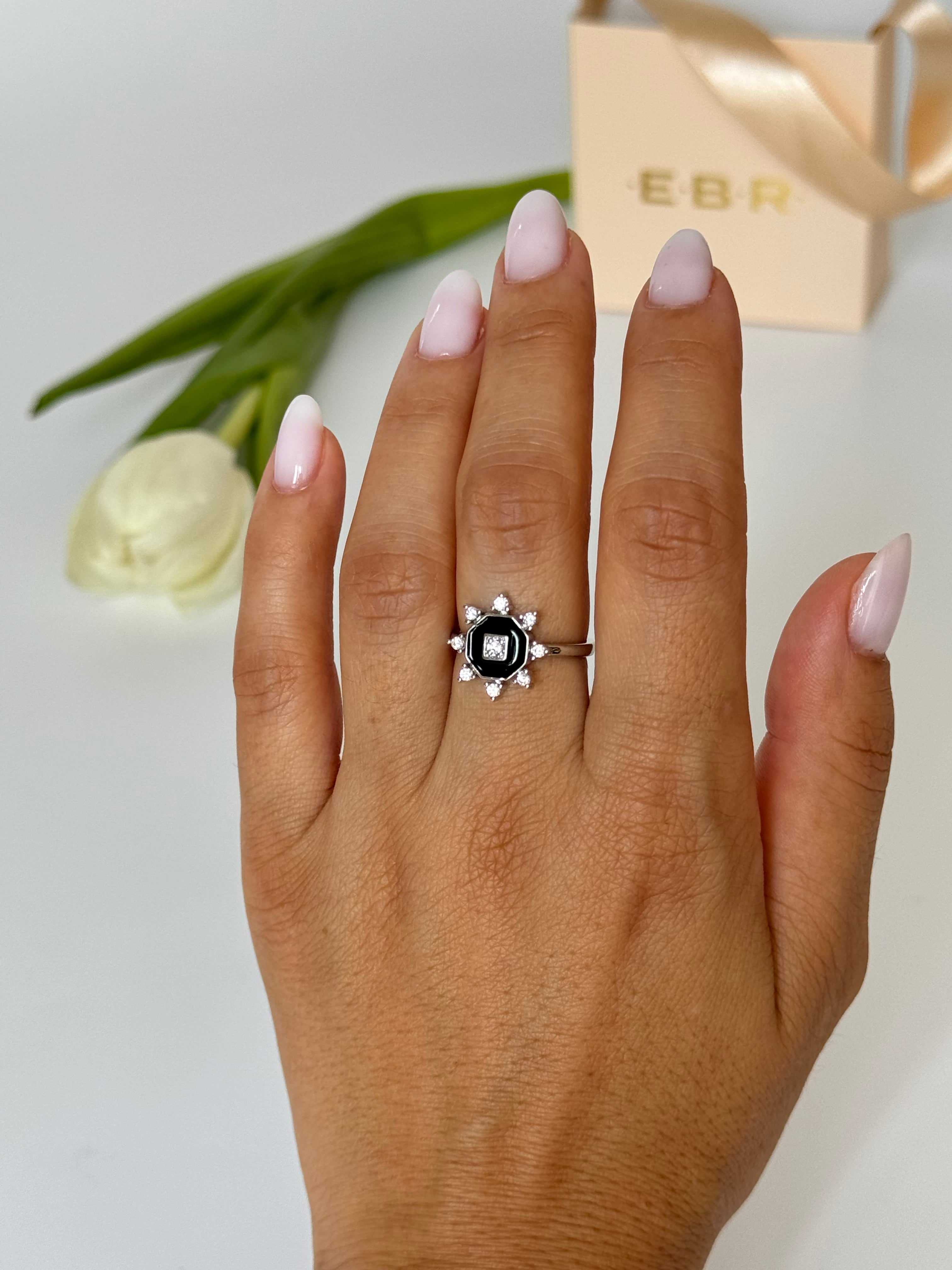 İTHAL SİYAH MİNELİ SİLVER AYARLANABİLİR YÜZÜK