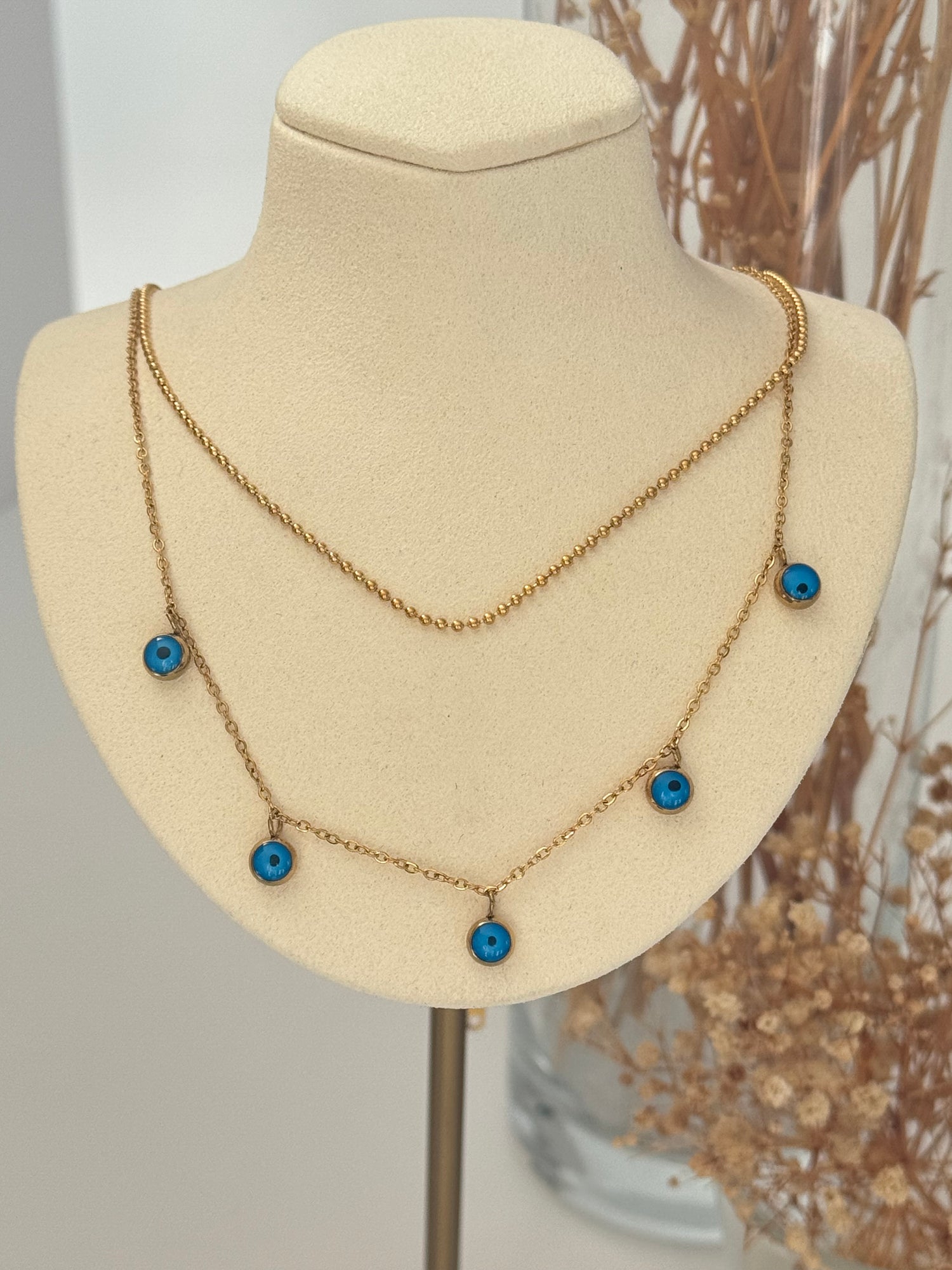 NAZAR BONCUK DETAYLI GOLD ÇELİK KOLYE