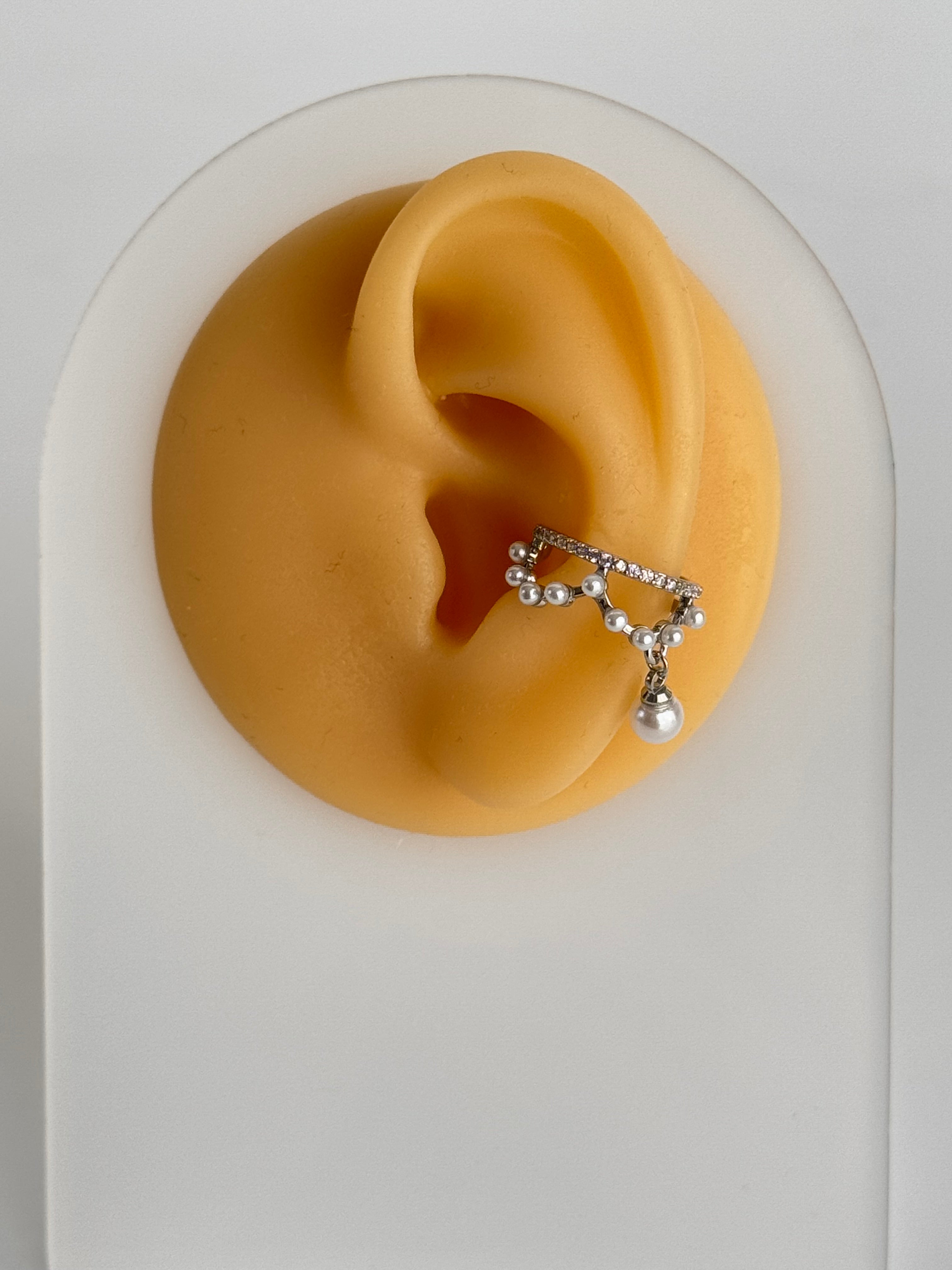 İTHAL İNCİ DETAYLI SİLVER KIKIRDAK KÜPE EARCUFF