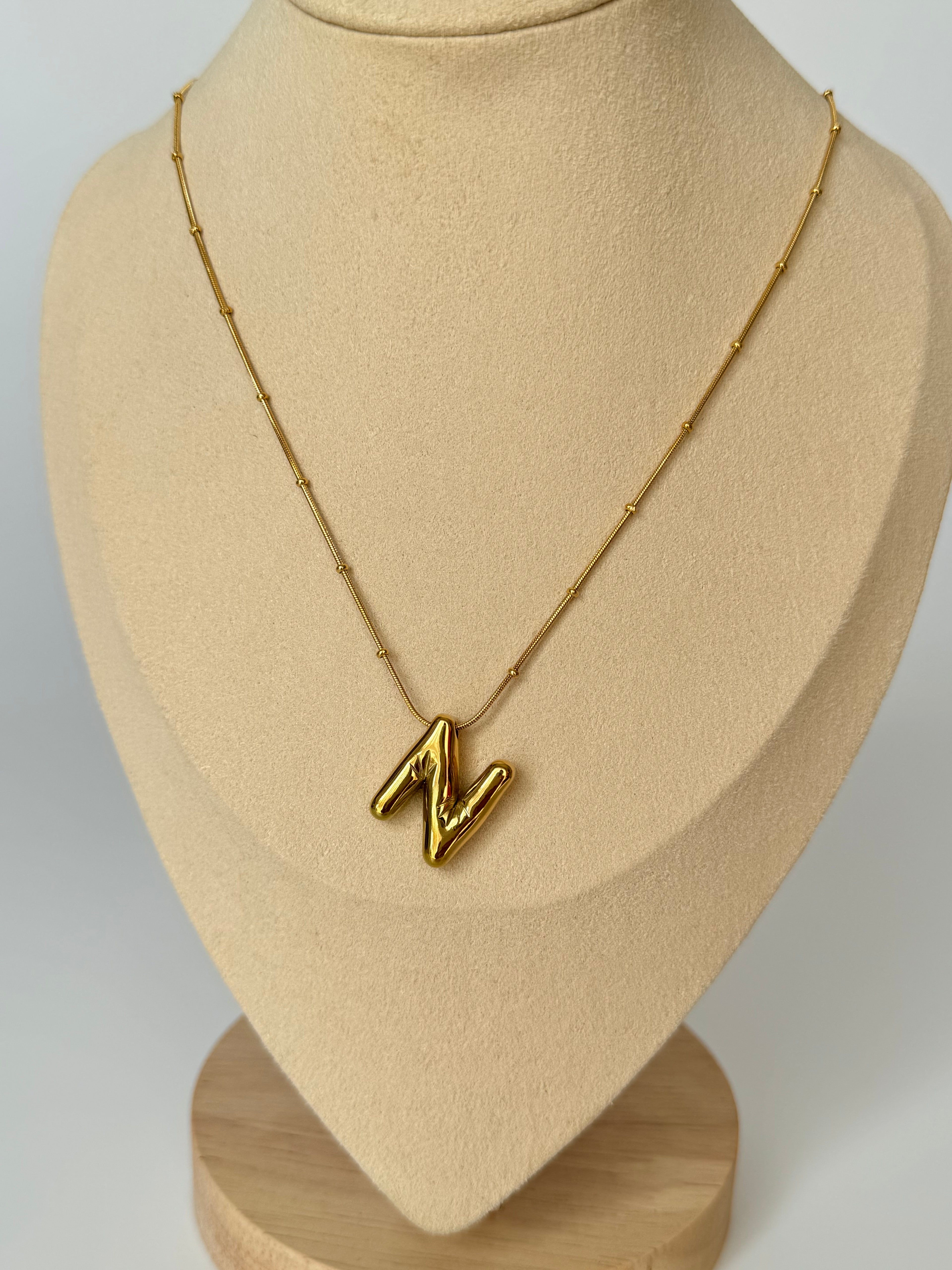 İthal Balon N Harf Gold Kolye