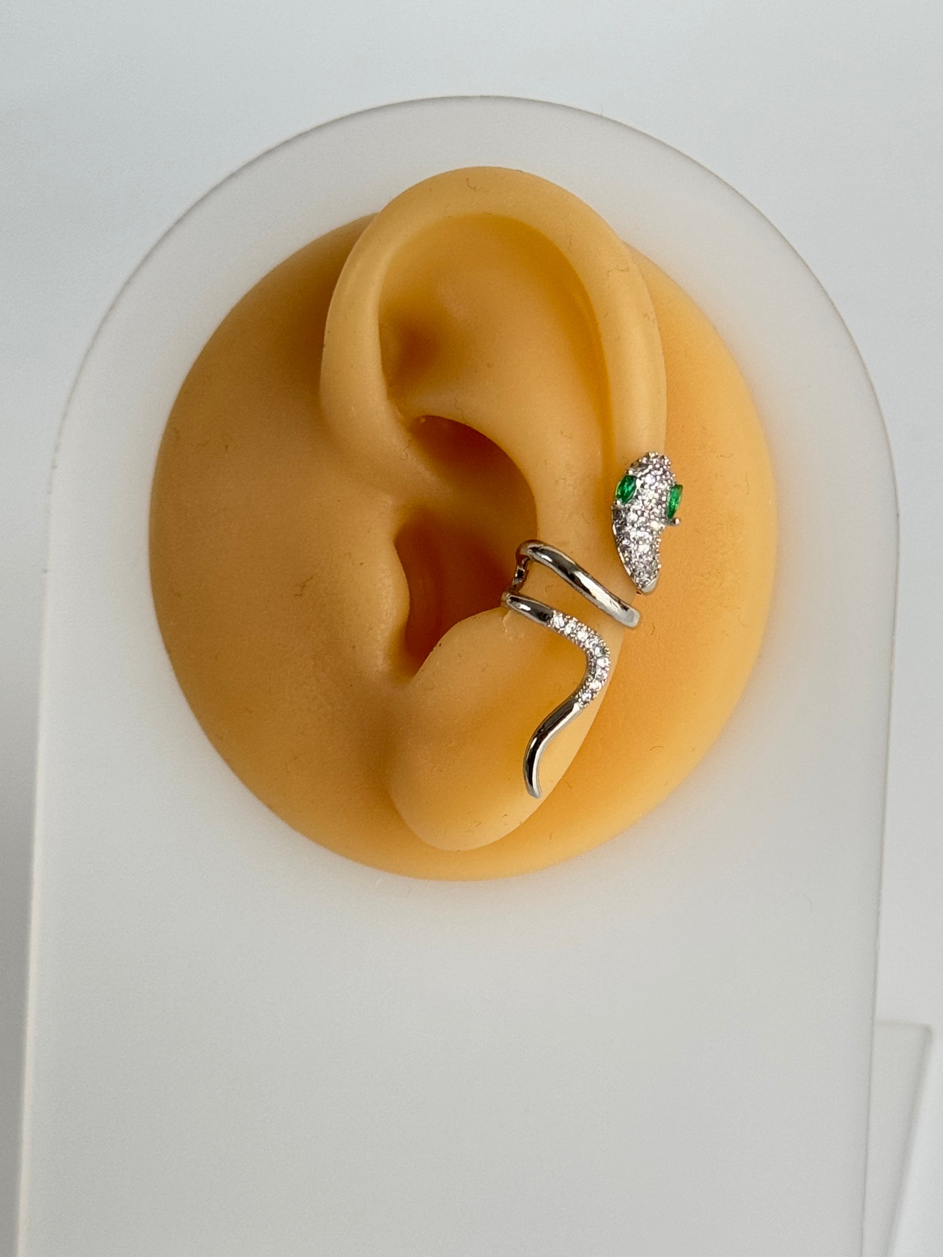 İTHAL YILANLI SİLVER KIKIRDAK KÜPE EARCUFF