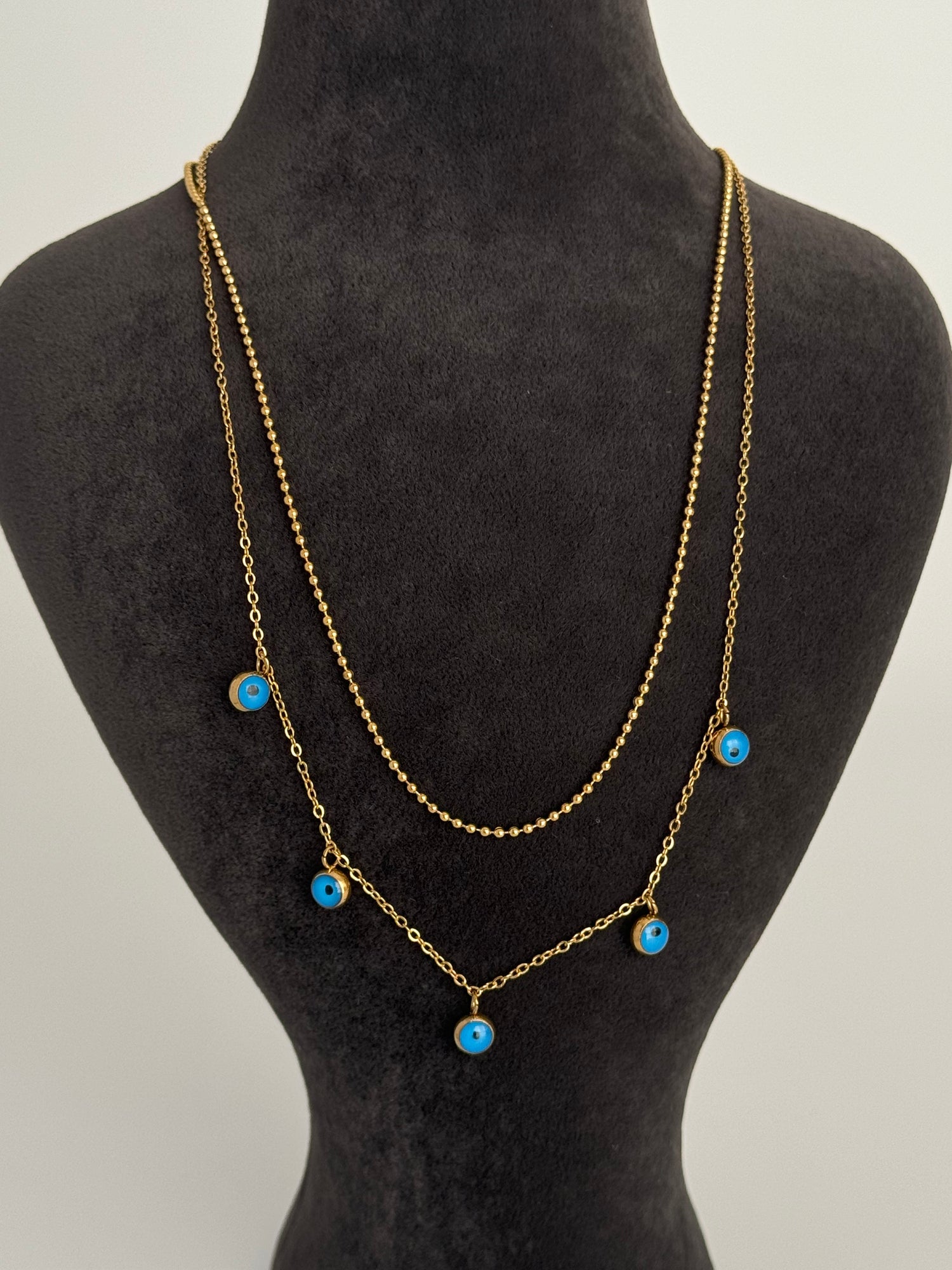 NAZAR BONCUK DETAYLI GOLD ÇELİK KOLYE