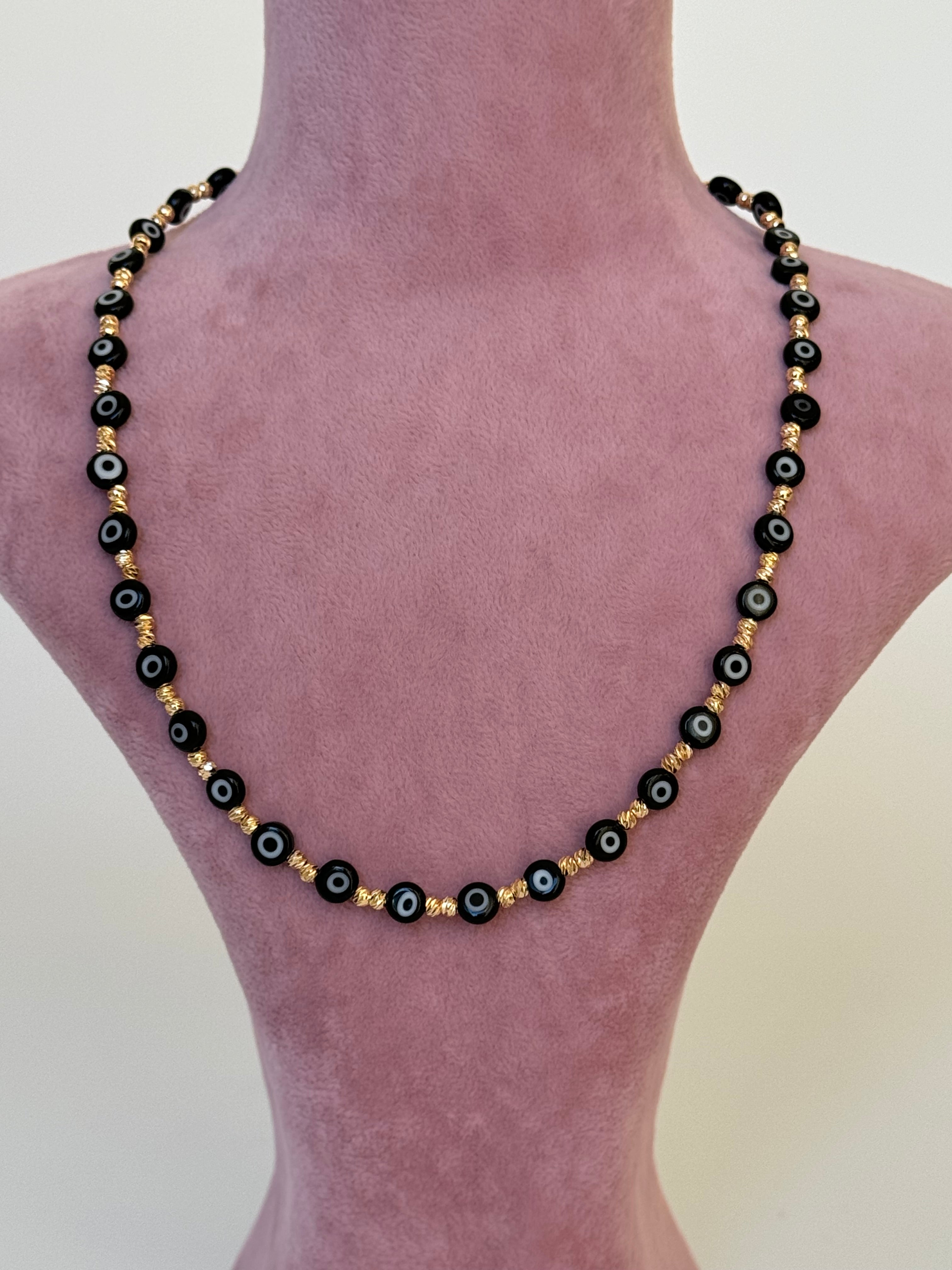 AURİ SİYAH NAZAR BONCUKLU ALTIN KAPLAMA DETAYLI KOLYE