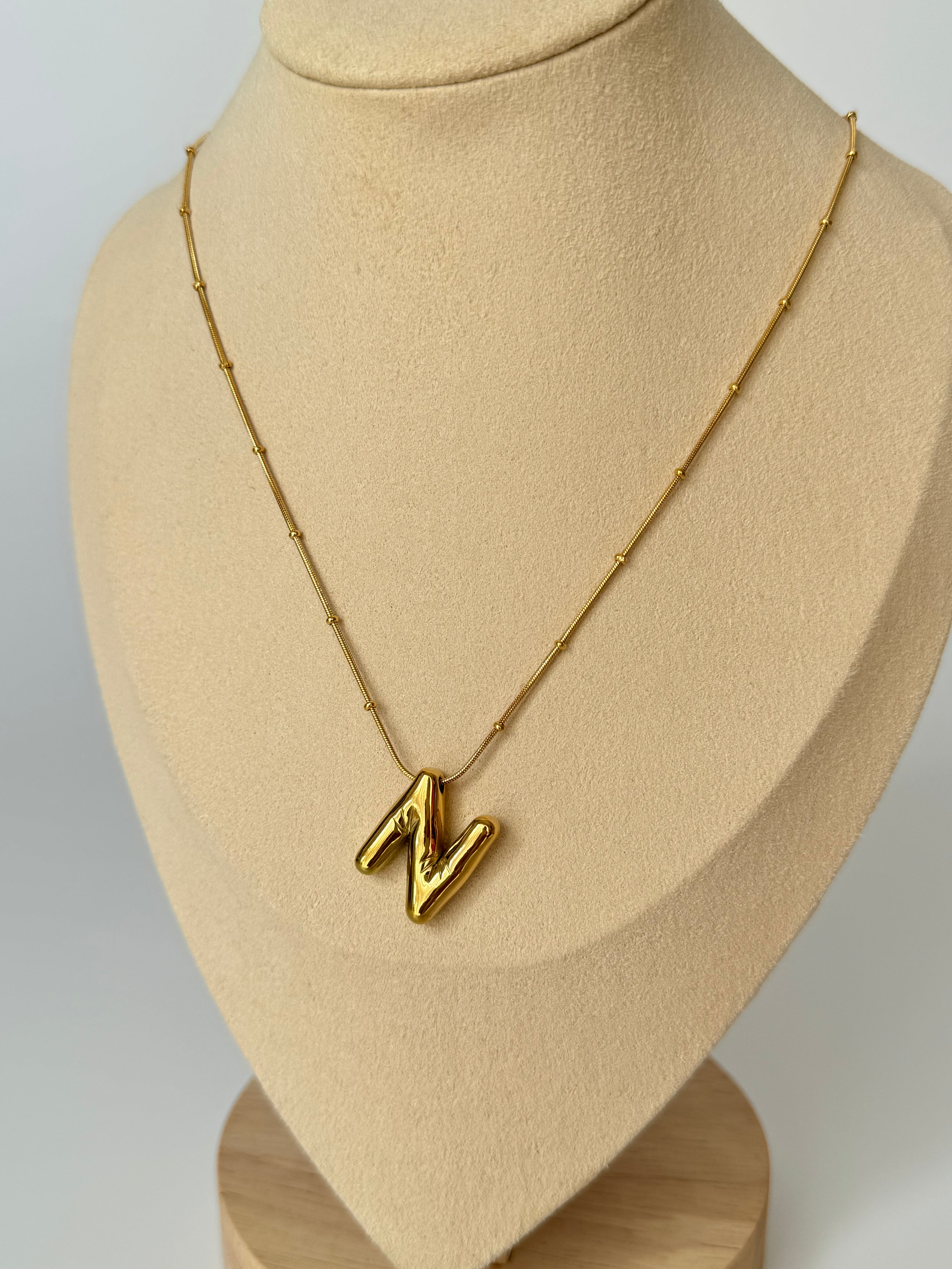 İthal Balon N Harf Gold Kolye