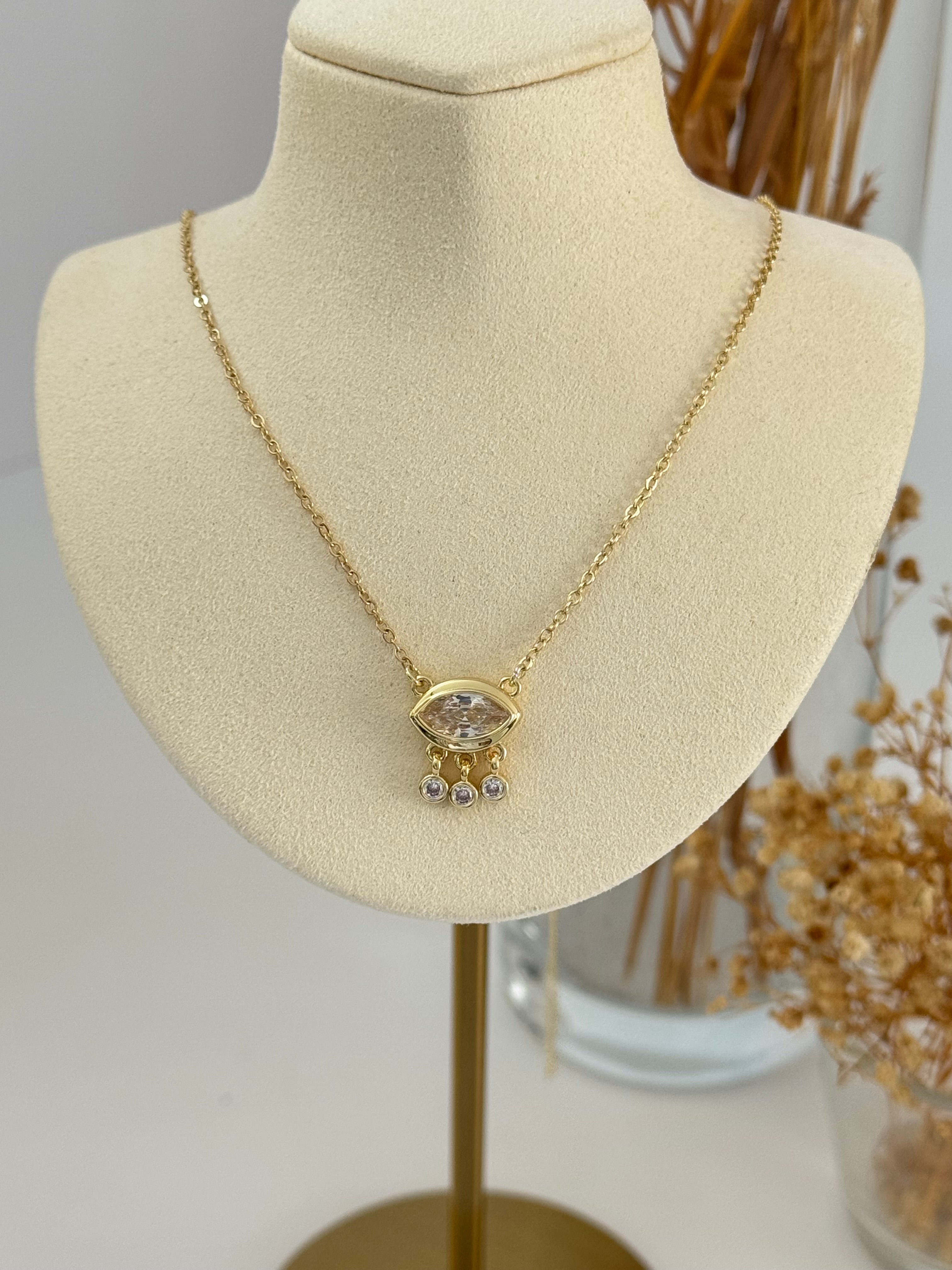 ELZA BEYAZ TAŞ DETAYLI GOLD GÖZ KOLYE