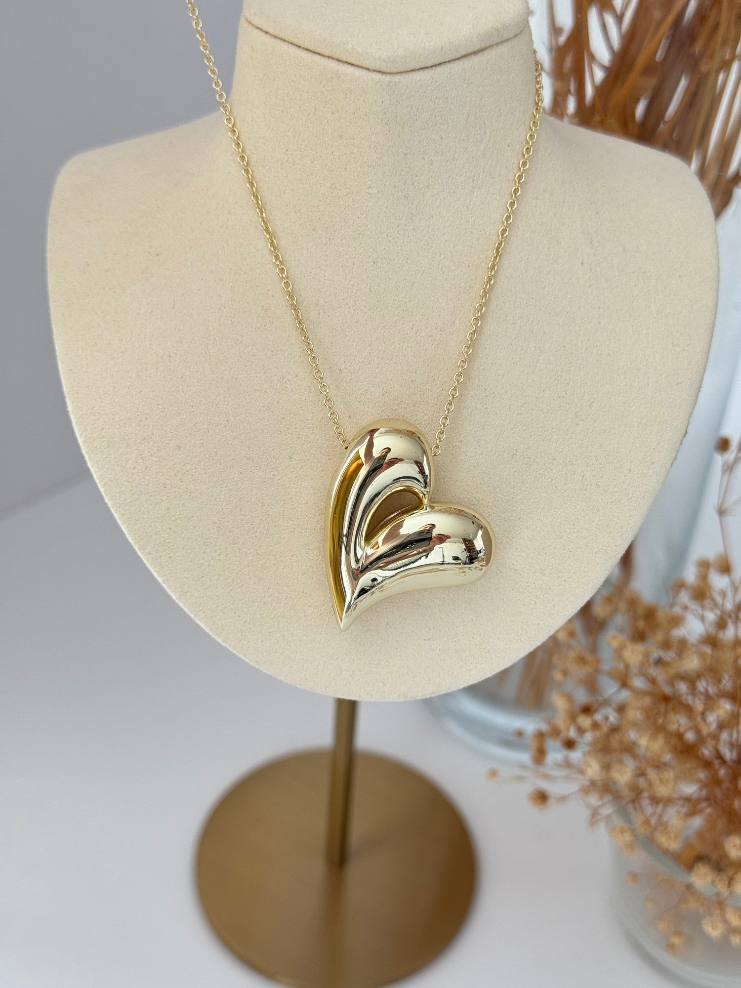 İTHAL KALP DETAYLI UZUN GOLD KOLYE