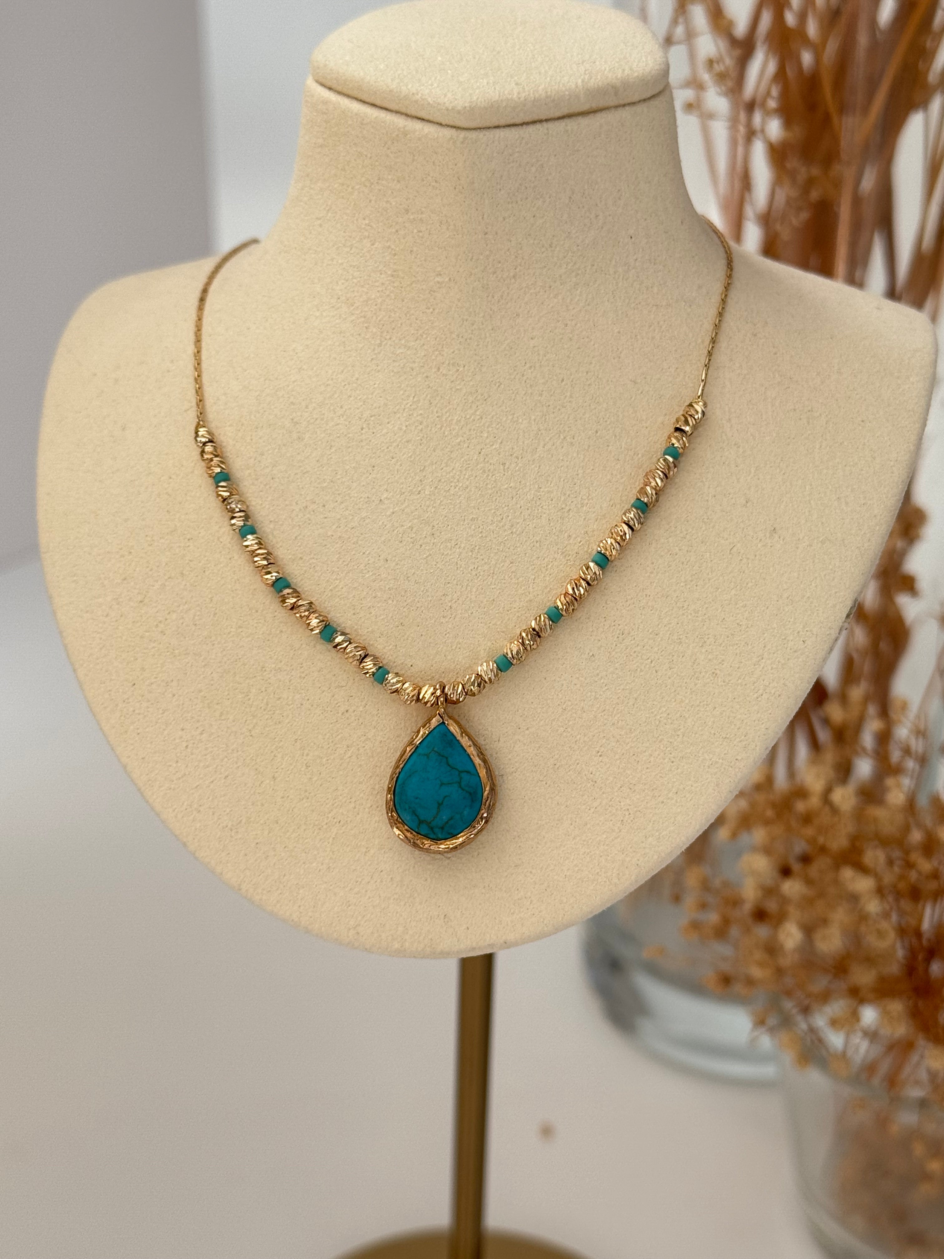 ARYAN FİRUZE TAŞLI ALTIN KAPLAMA DORİKA KOLYE