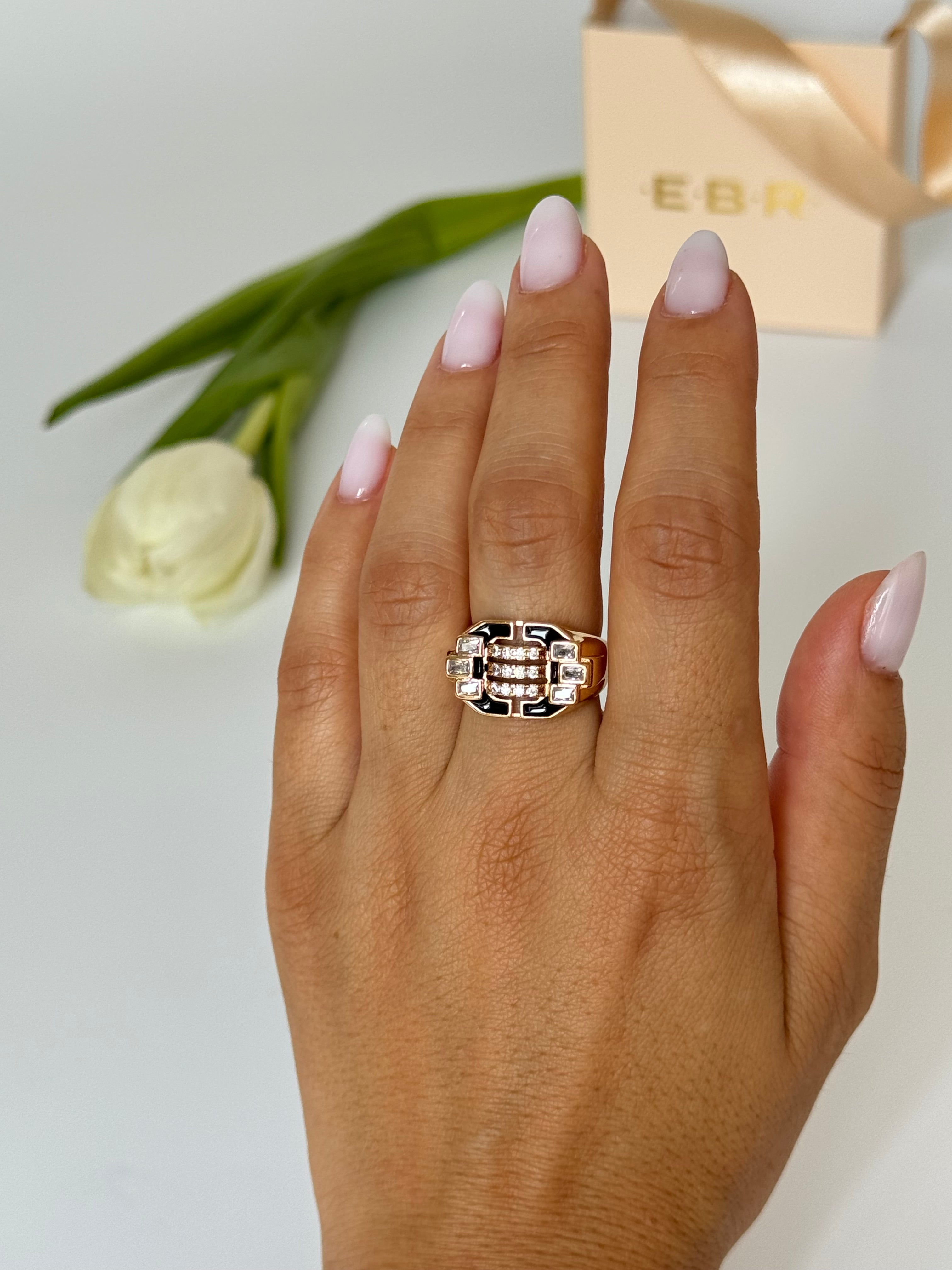 İTHAL SİYAH MİNELİ GOLD AYARLANABİLİR YÜZÜK