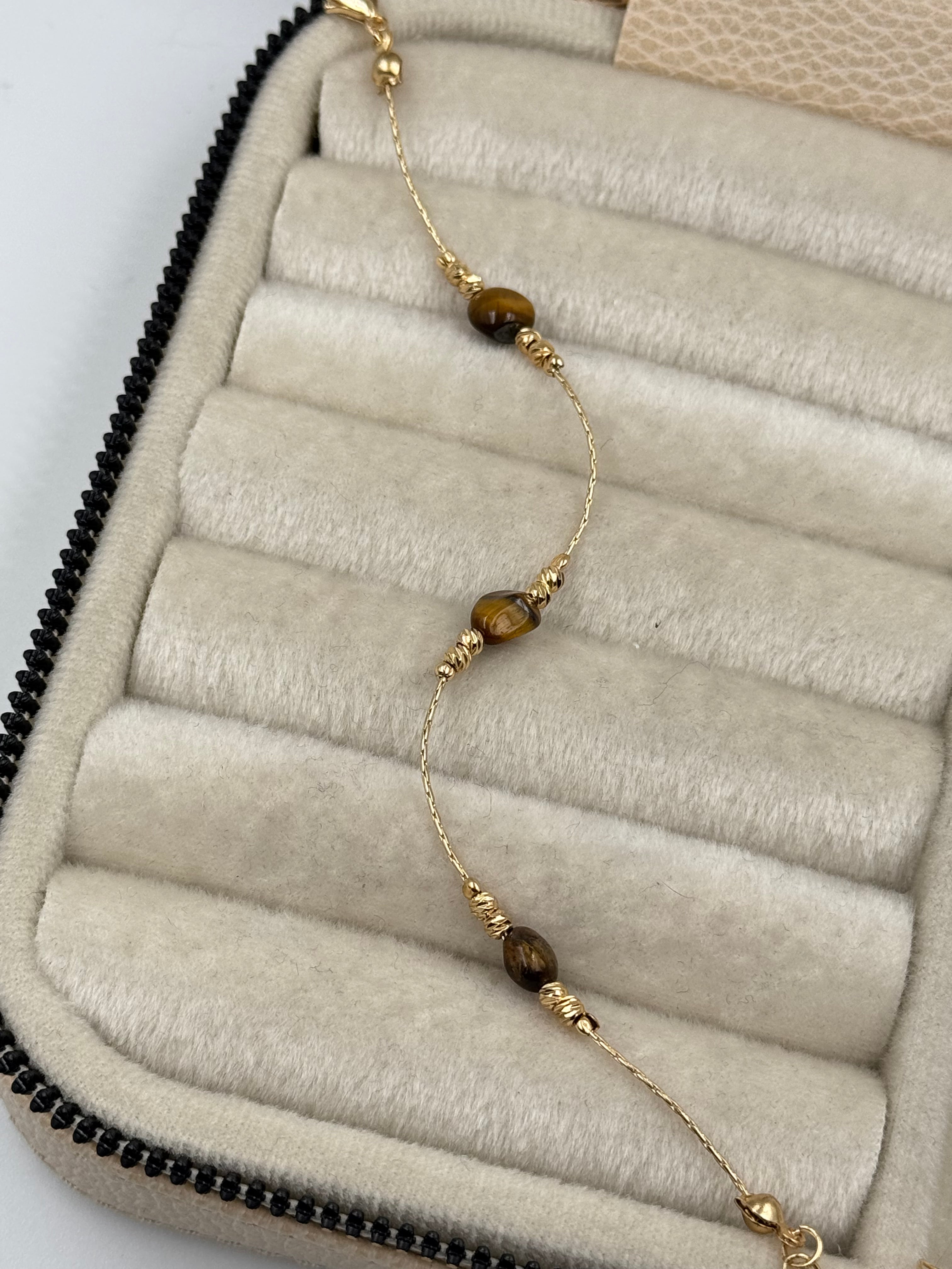 SİYARE KAPLAN GÖZÜ DOĞAL TAŞLI ALTIN KAPLAMA BİLEKLİK