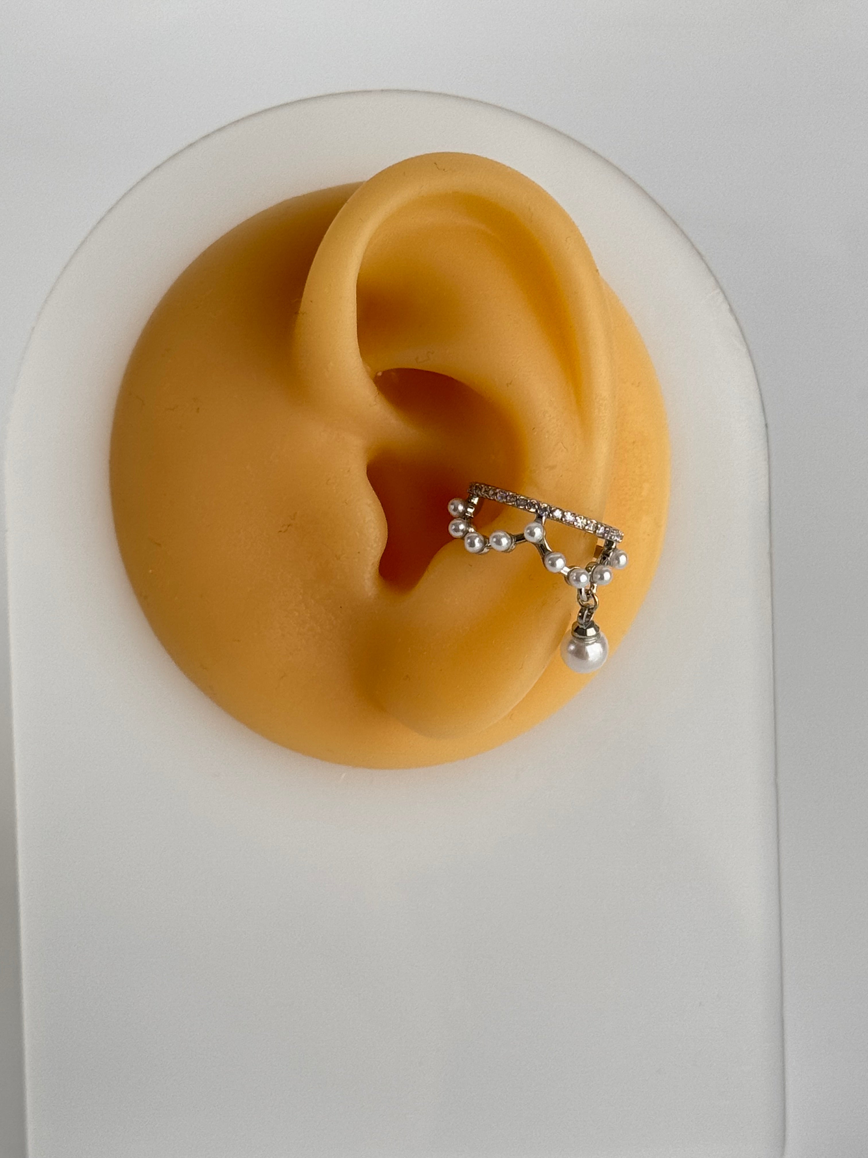 İTHAL İNCİ DETAYLI SİLVER KIKIRDAK KÜPE EARCUFF