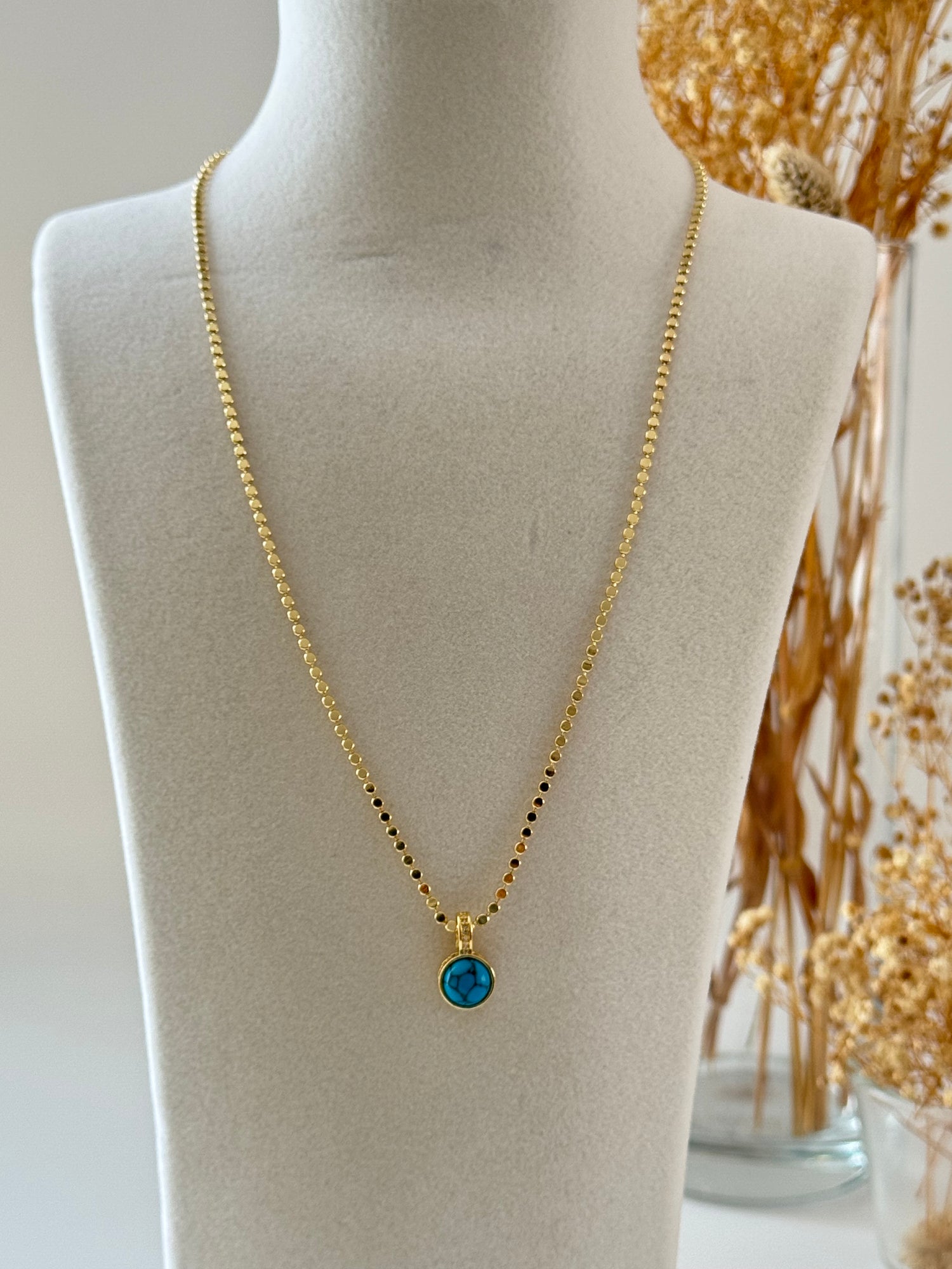 LANO FİRUZE TAŞLI EZME ZİNCİRLİ UZUN KOLYE 60cm