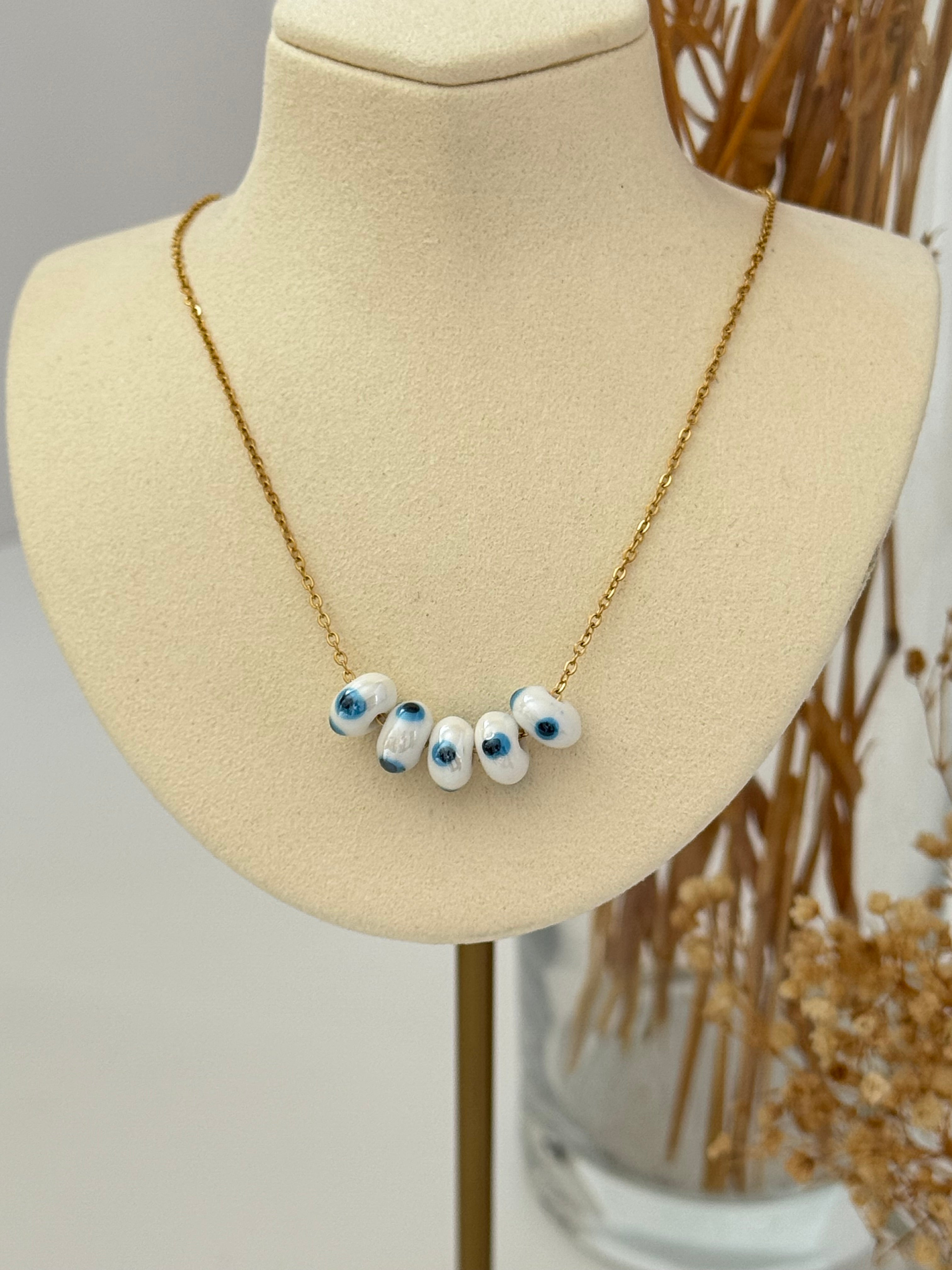 NAZAR BONCUK DETAYLI GOLD ÇELİK KOLYE