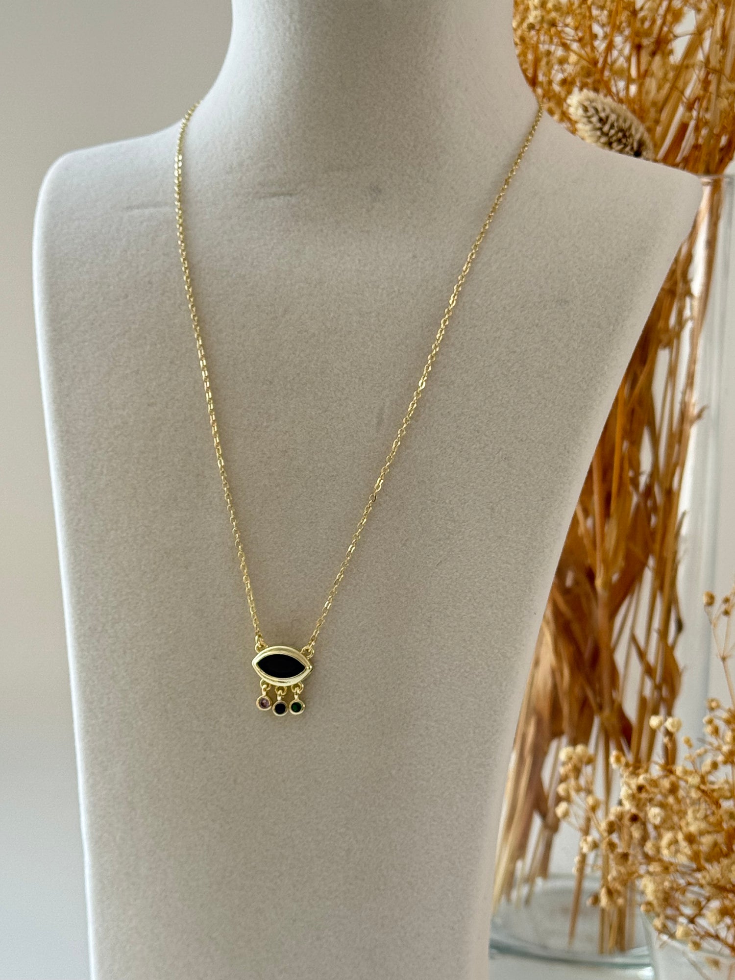 ELZA MAVİ TAŞ DETAYLI GOLD GÖZ KOLYE